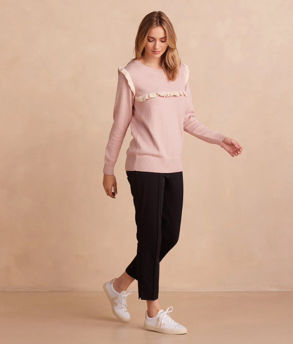 The Year-Round Crewneck Ruffle Sweater - Petal