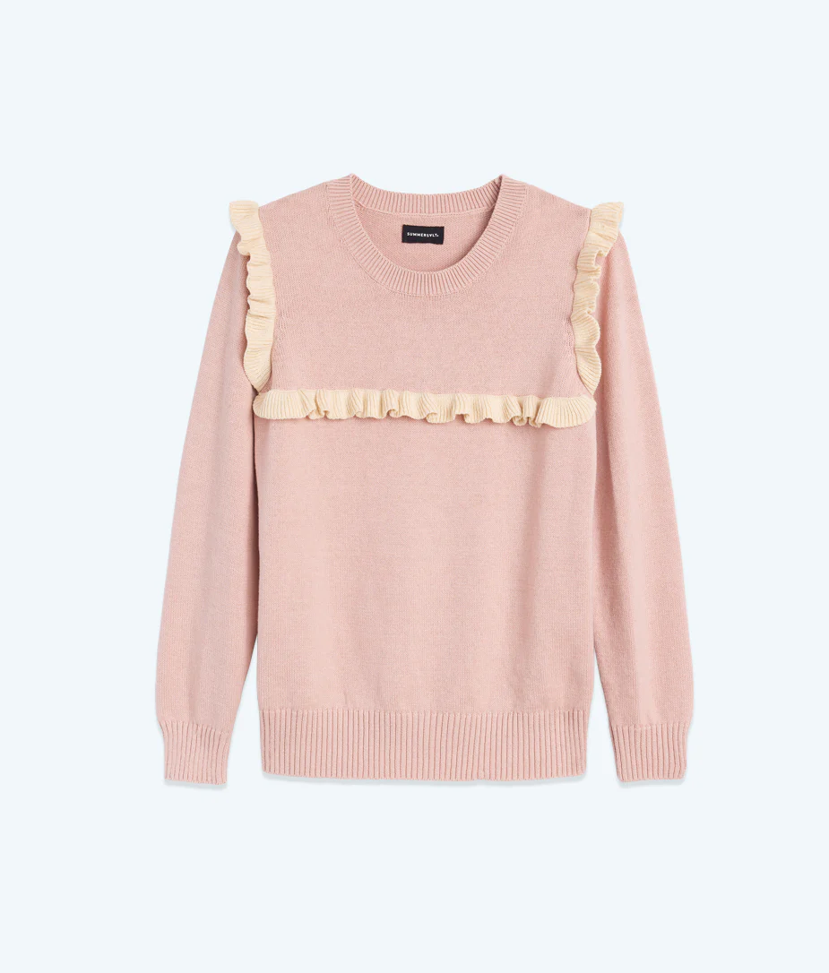 The Year-Round Crewneck Ruffle Sweater - Petal