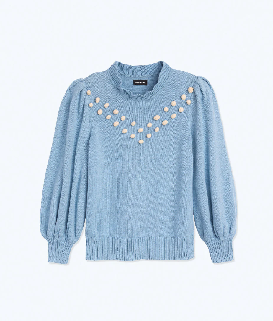 The Year-Round Balloon Sleeve Pompom Sweater - Glacier