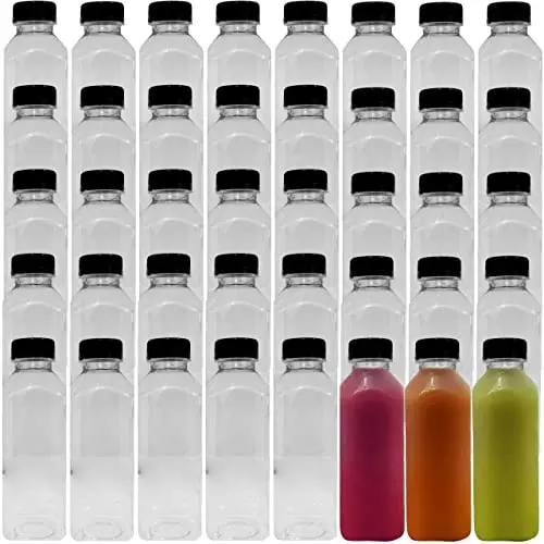 10 Pack Empty Plastic Bottles 500ml with Secure Black Lid for Smoothies, Juices, Shakes and Sauces