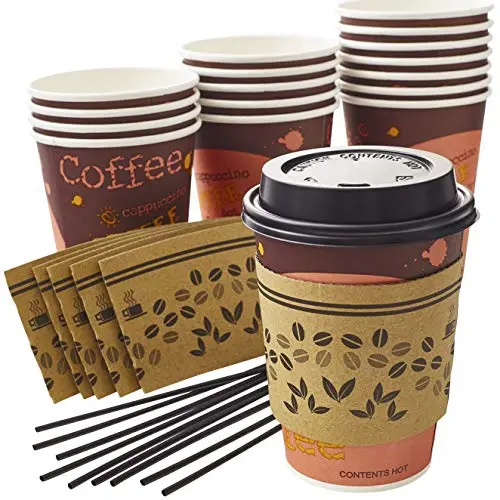 12 Oz Coffee Cup Set with Orange Print, Leak-Proof and Stylish, All-in-One Kit