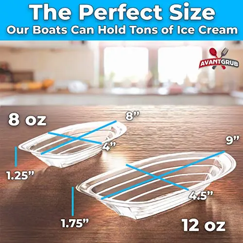 12 Oz Medium Clear Banana Split Boat - 50 Pack - Durable PET Plastic, 100% Recyclable, Ideal for Ice Cream Socials