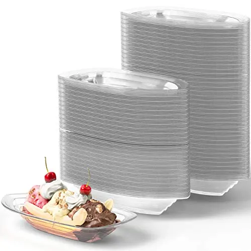 12 Oz Medium Clear Banana Split Boat - 50 Pack - Durable PET Plastic, 100% Recyclable, Ideal for Ice Cream Socials