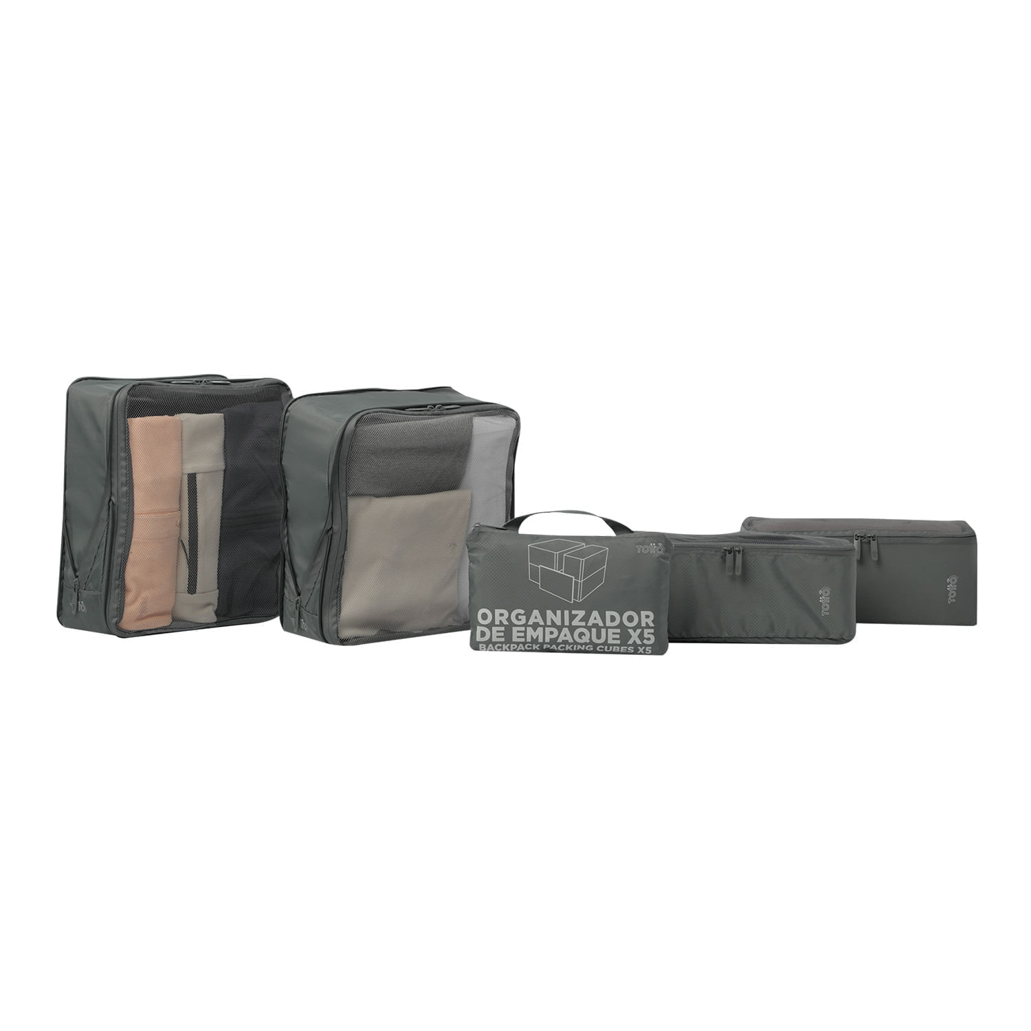 Organizador de viaje Packing cube x 5 Gris