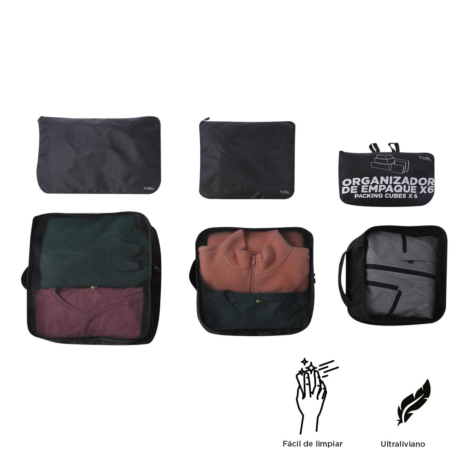 Bolsas para Viaje Packing Cube X 6 Negro