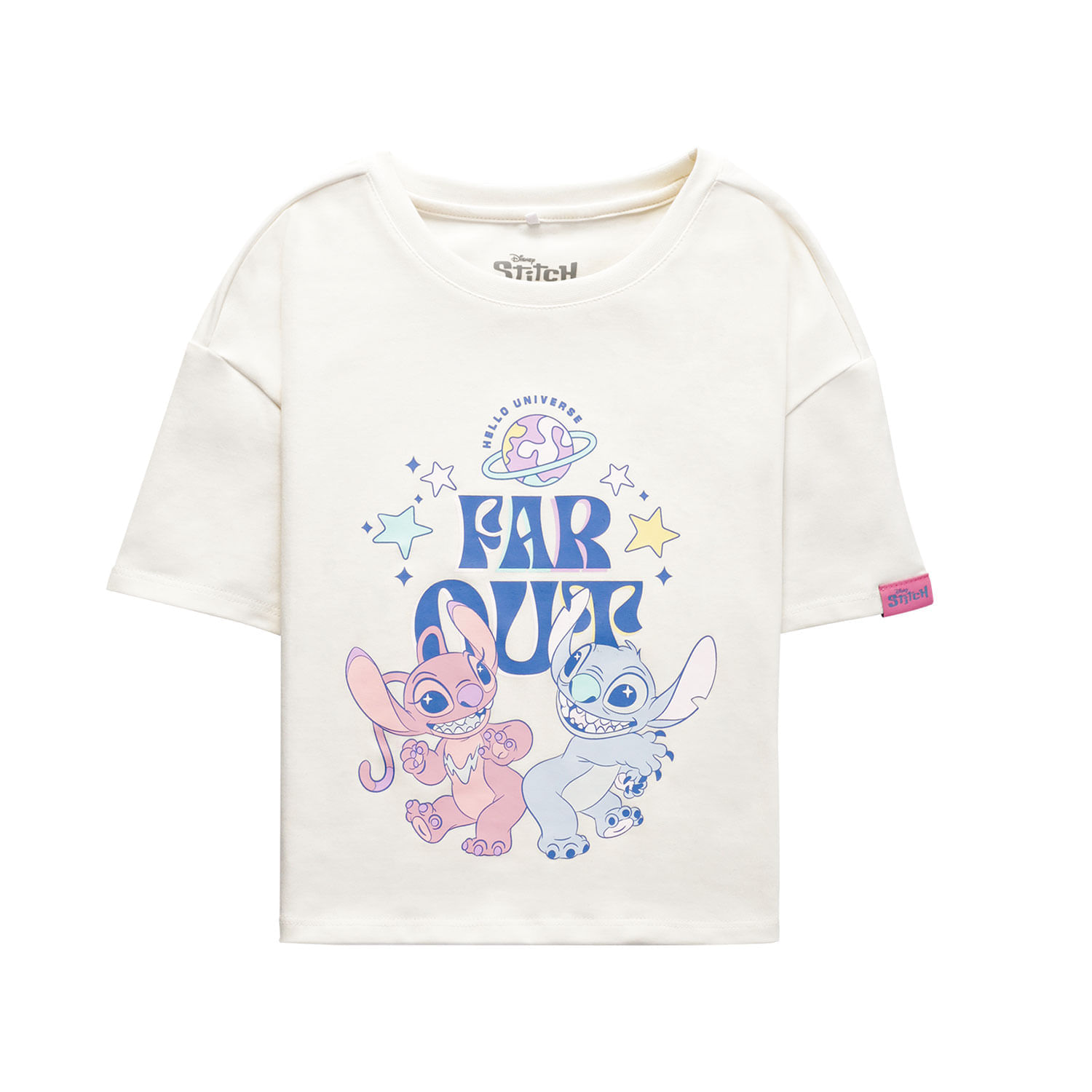 Camiseta para niños Estampada Stitch and Angel blanca brillante