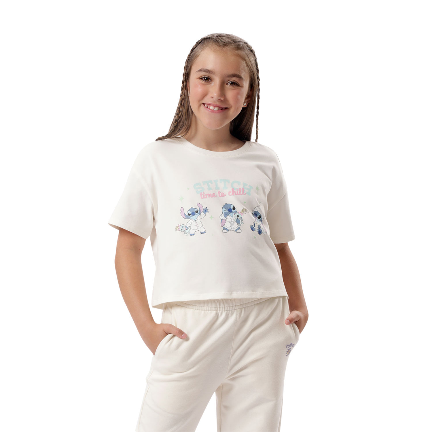 Camiseta para niños Estampada Stitch Party blanca brillante