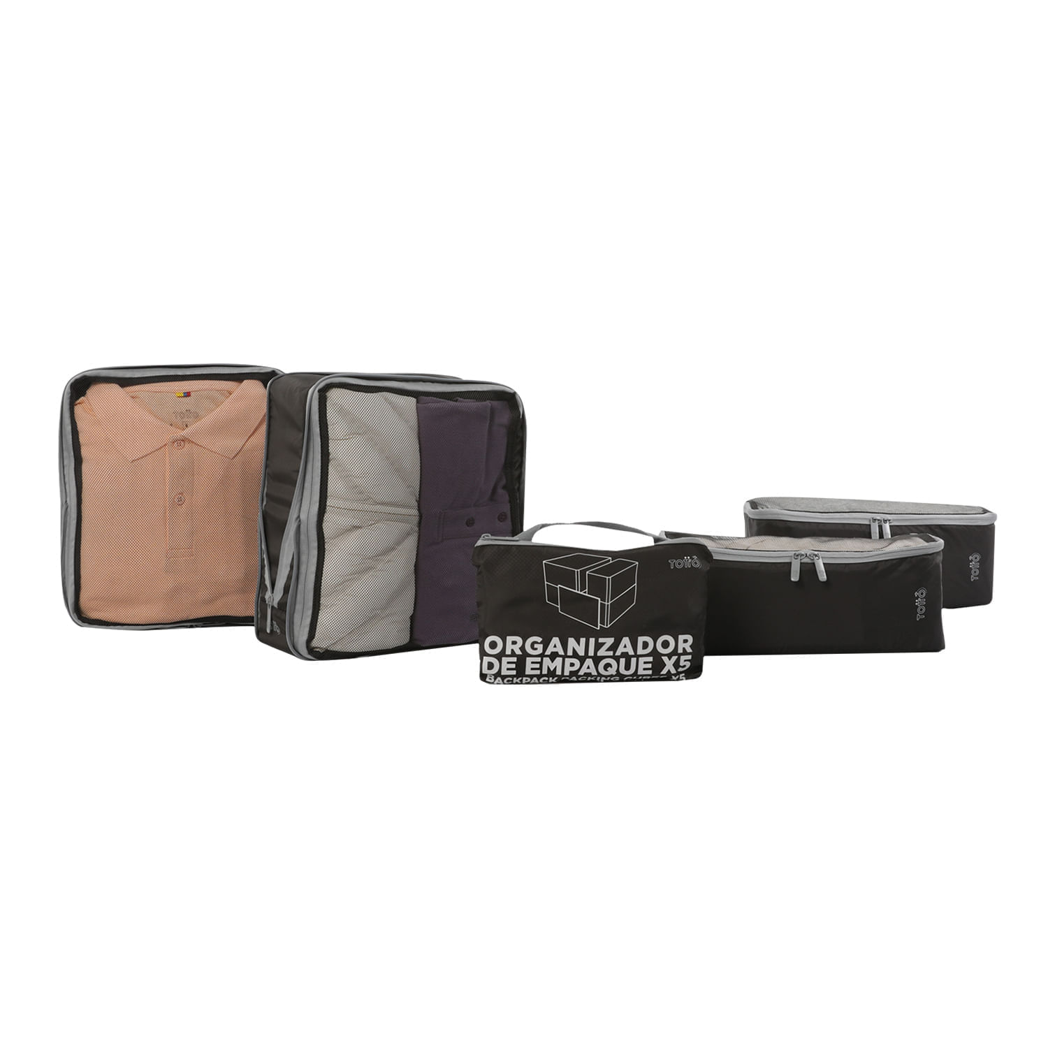 Organizador de viaje Packing cube x 5 Negro