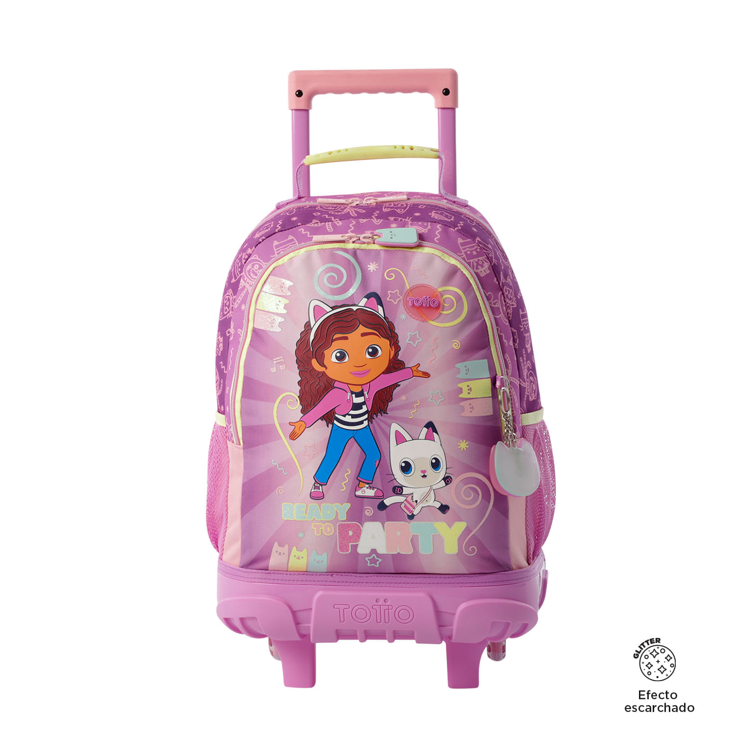 Morral con ruedas Niña Gabbys Party Mediano Rosado