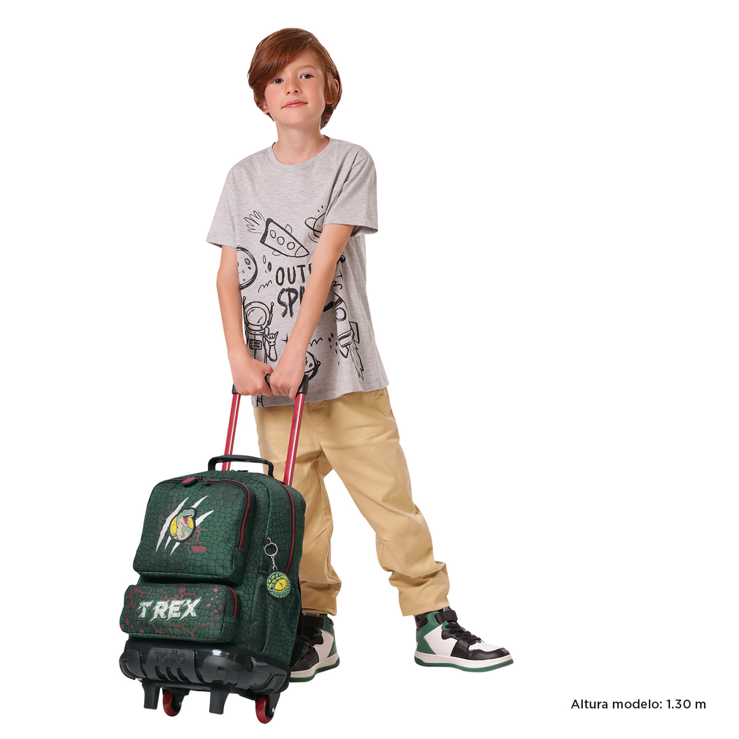 Morral ruedas Niño Rex Dino Mediano Verde