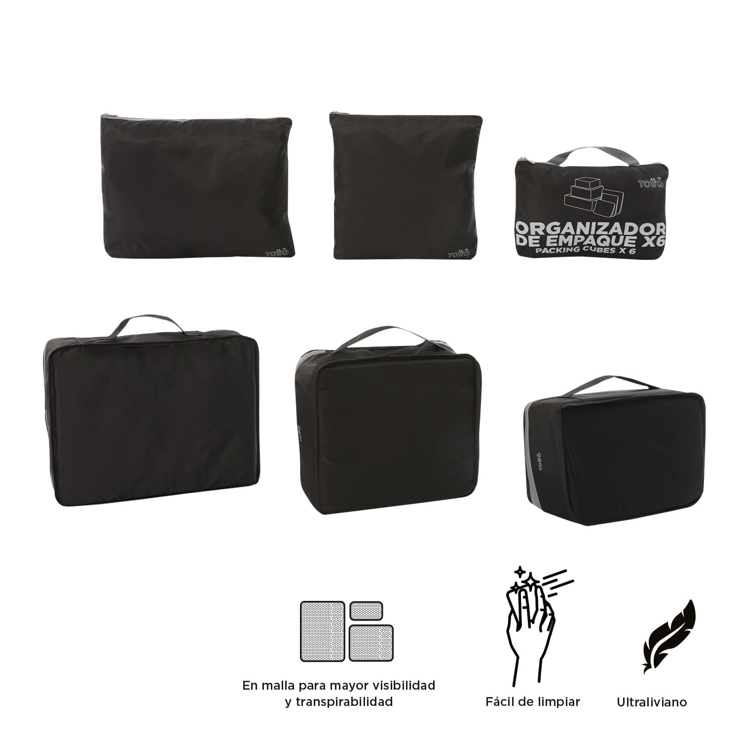 Bolsas para viaje Packing Cube X 6 Negro