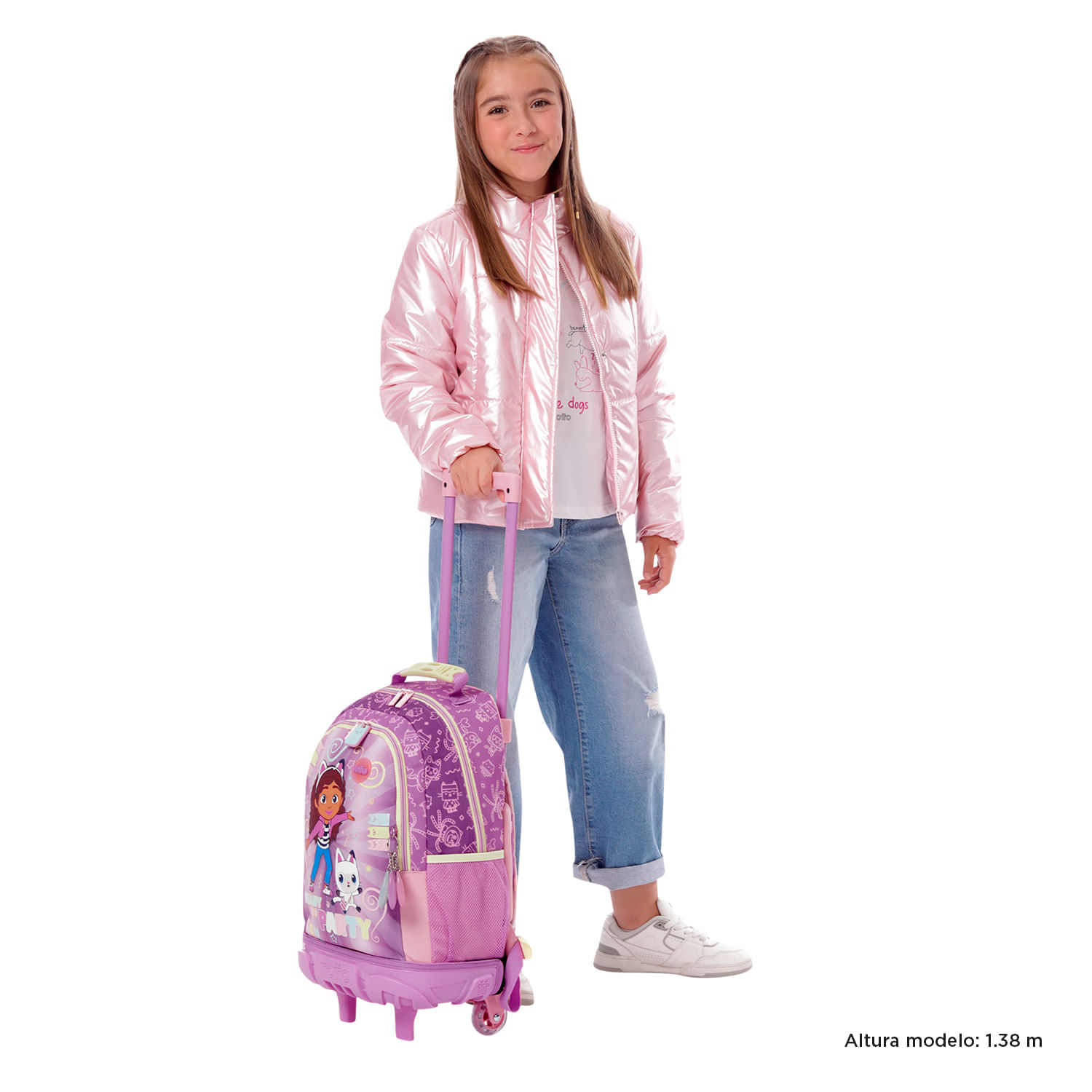 Morral con ruedas Niña Gabbys Party Mediano Rosado