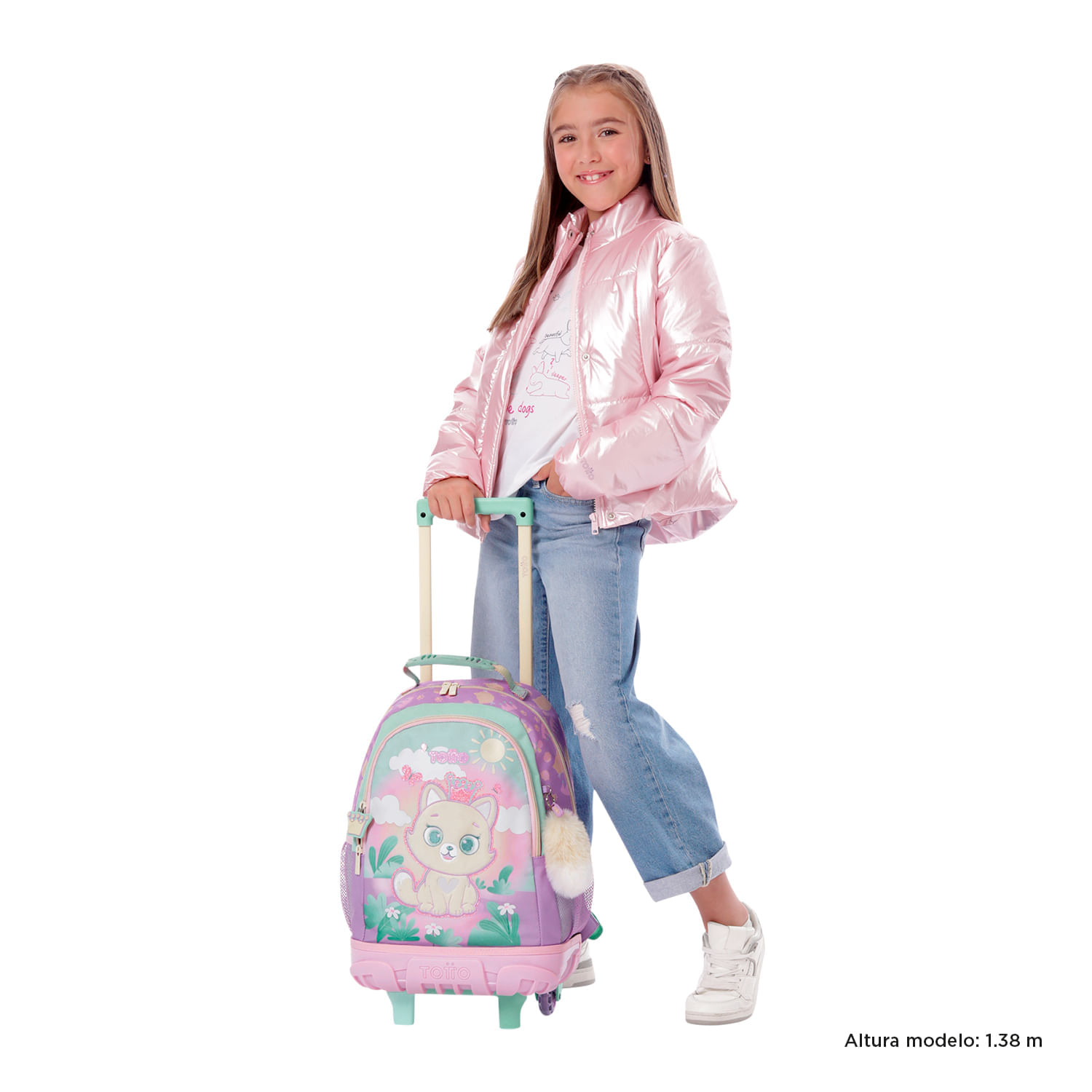 Morral con ruedas Niña Queen Cat Mediano Rosado