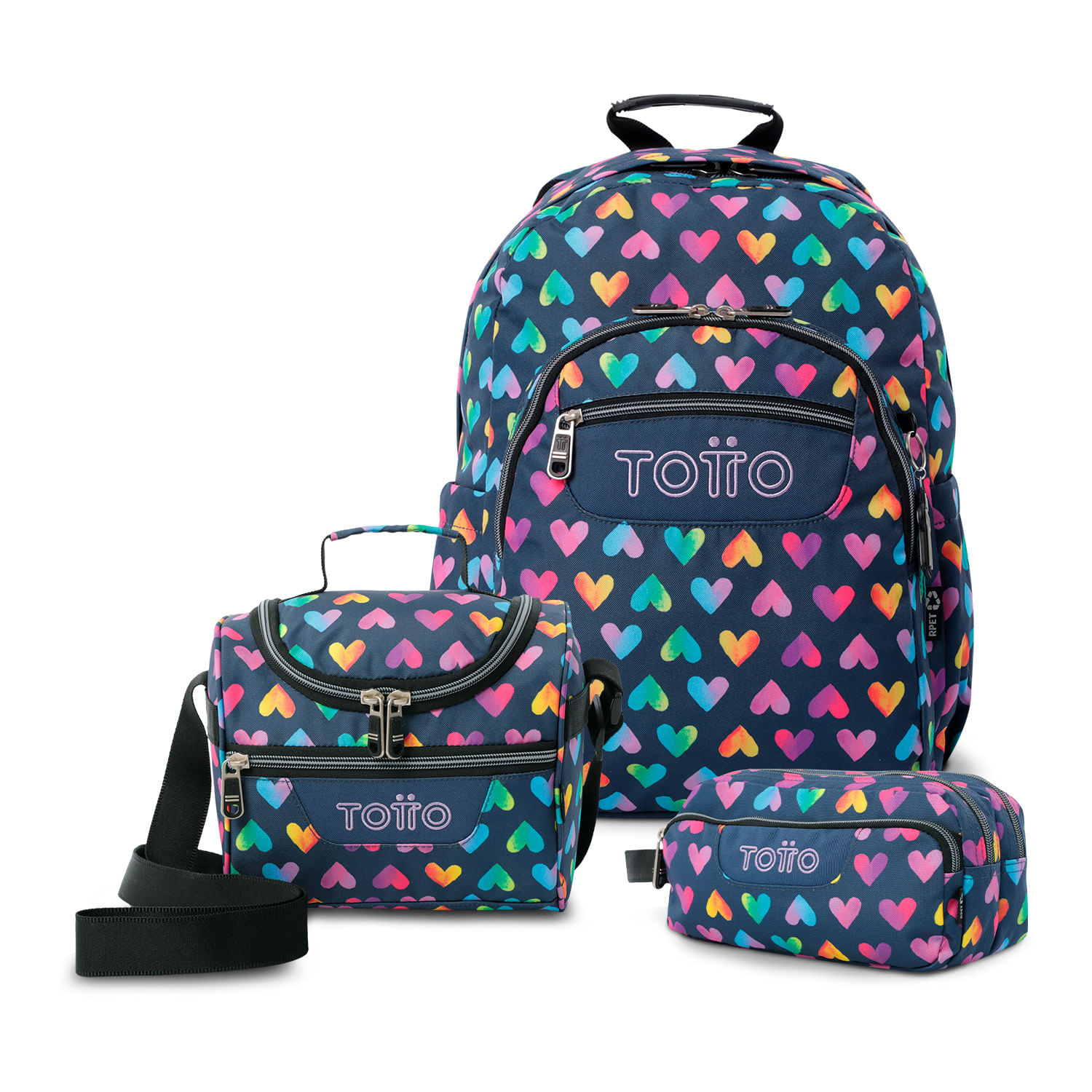 Kit Escolar Morral Acuarela, Cartuchera grande y Lonchera RPET