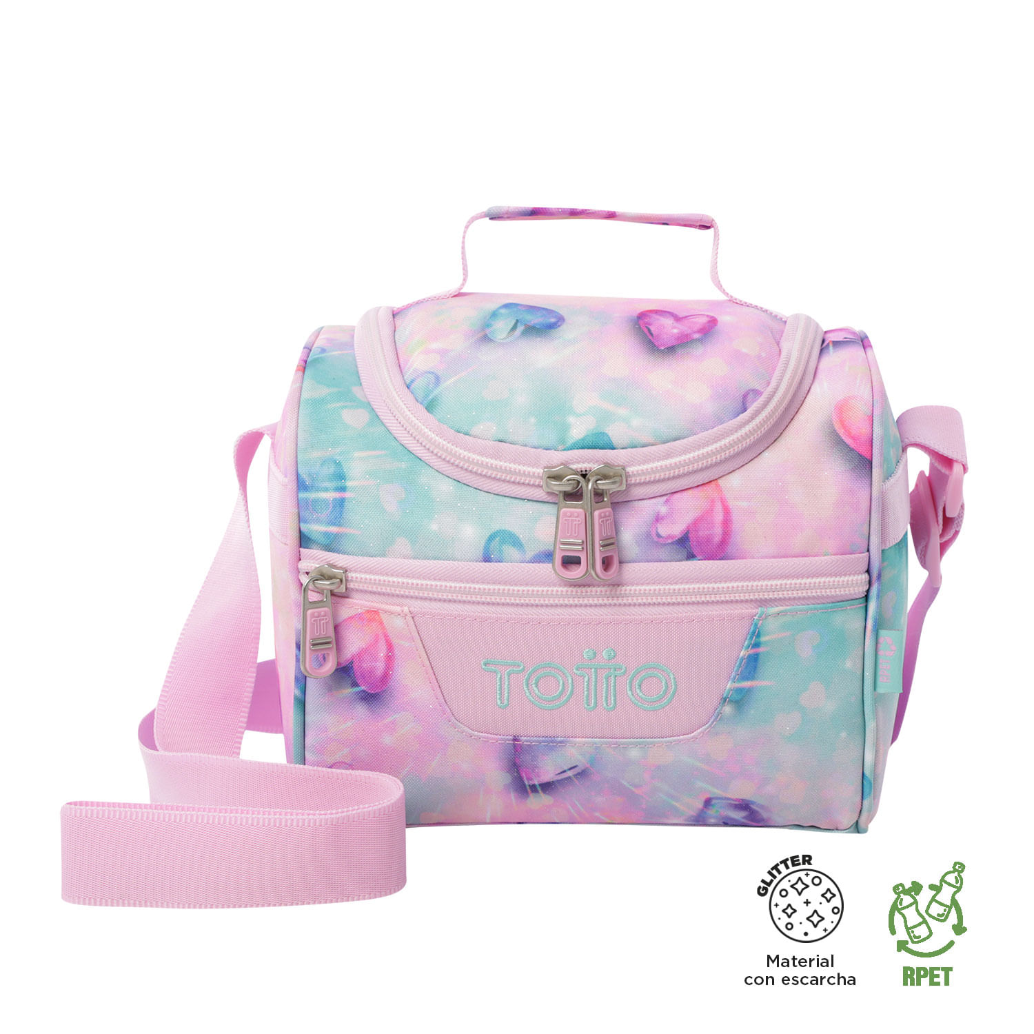 Lonchera Térmica Pizarra Glitter Rosada con Recipiente Plástico