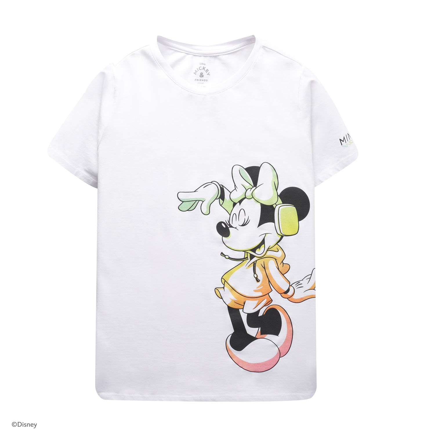 Camiseta Básica Blanca Mujer Minnie Mouse S-M cuello redondo