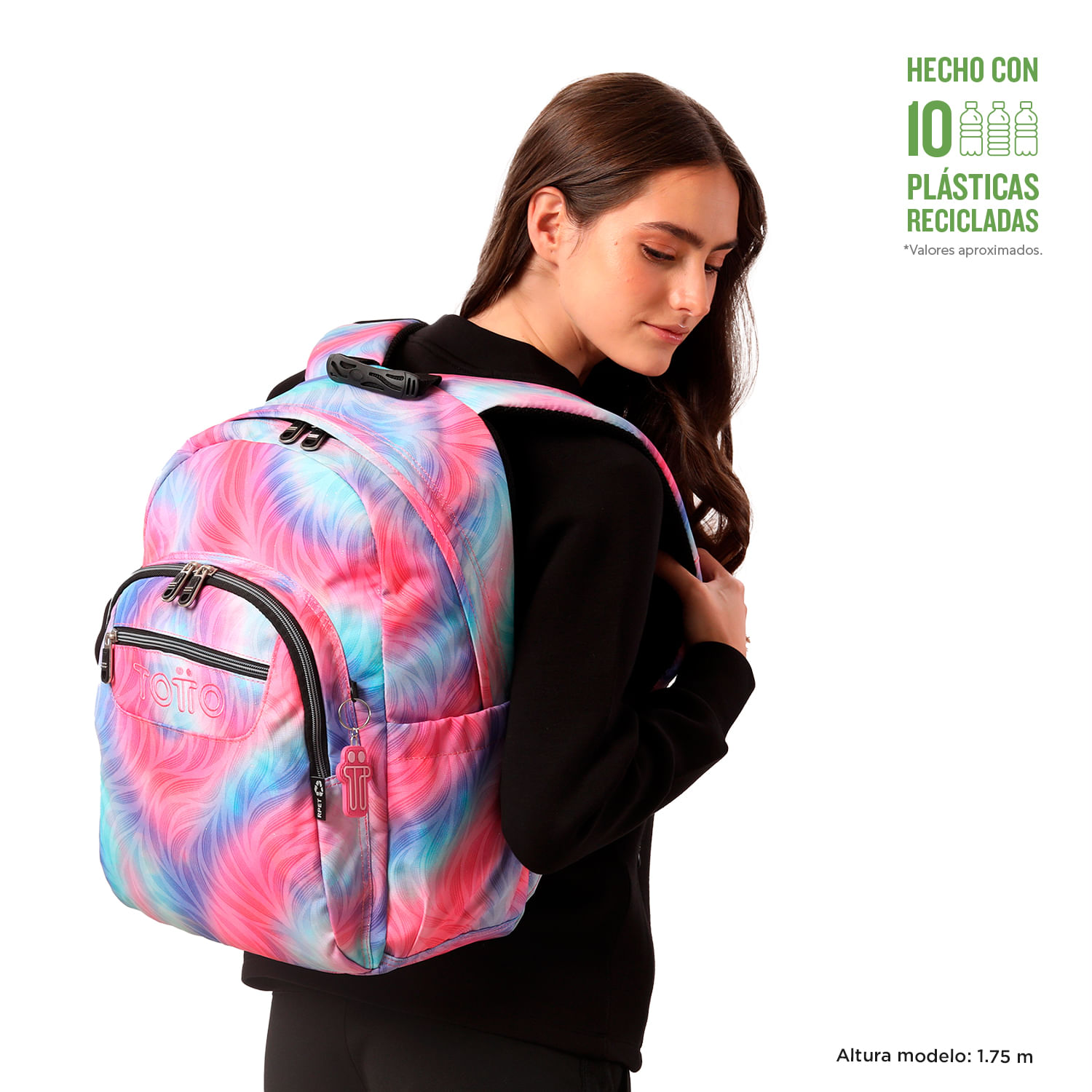 Morral mujer Acuarela Glitter L rosado escolar