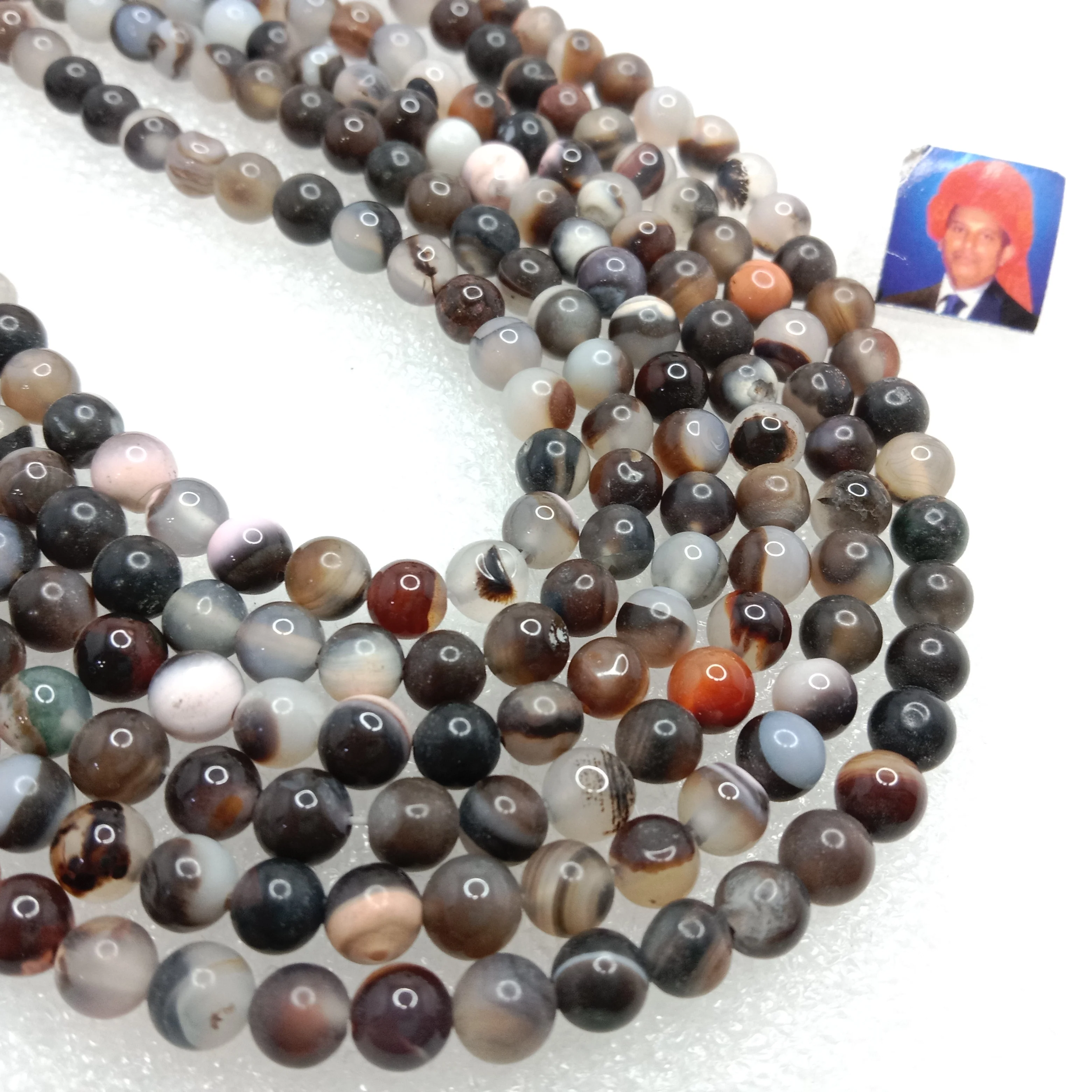 Multi colour 6mm plan agate beads 1 string