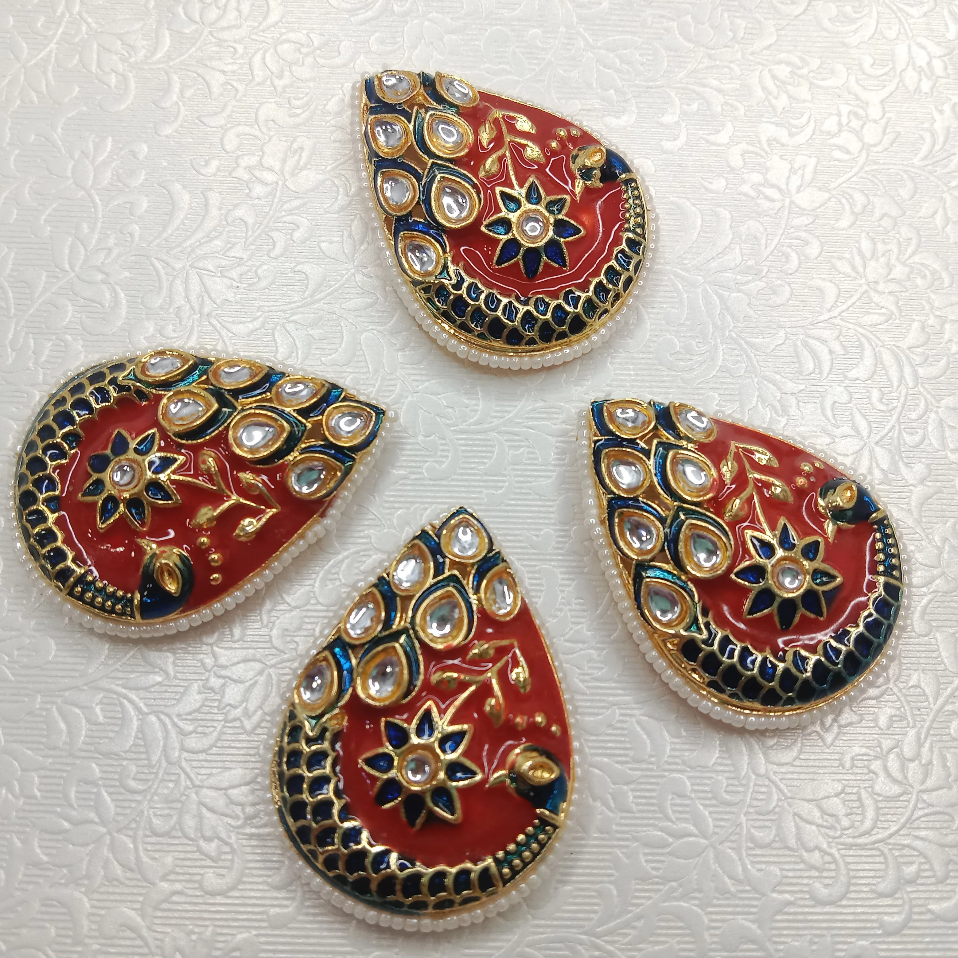 Meenakari peacock design kundan stone  pendant 4pcs