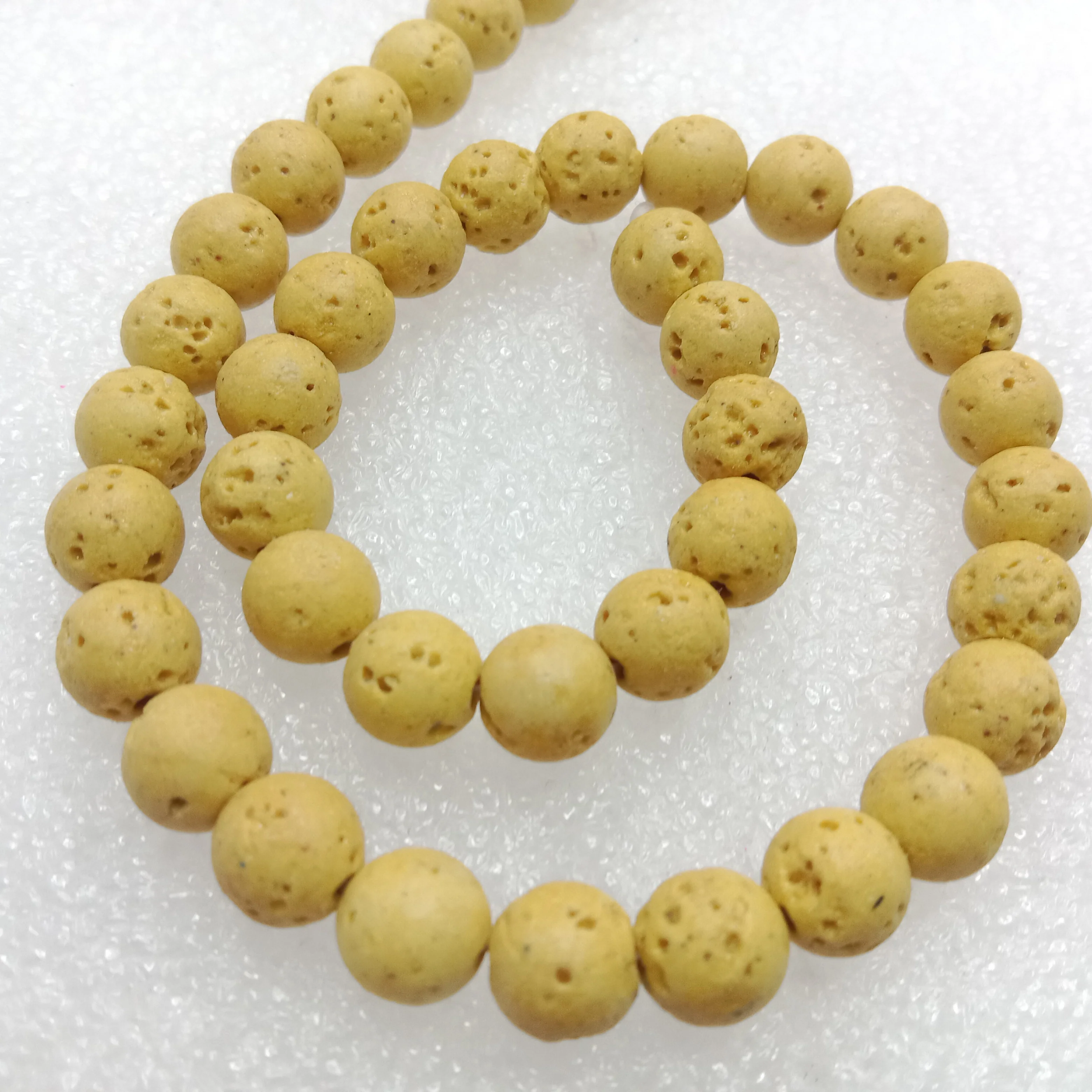 Yellow round shape lava beads 8 mm 1 string