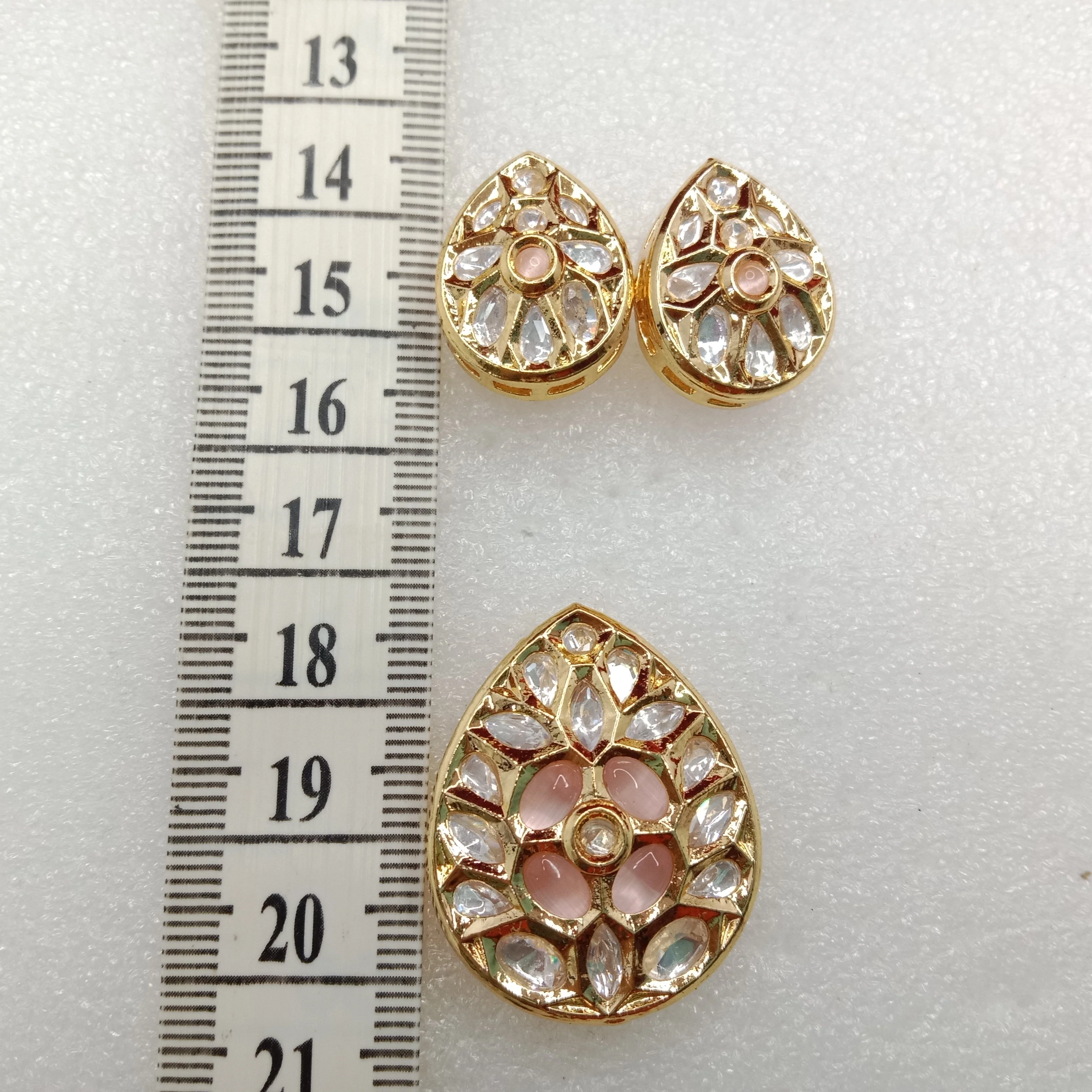Light pink(1set) high quality kundan pendant set drop shape 33mm(4cm)