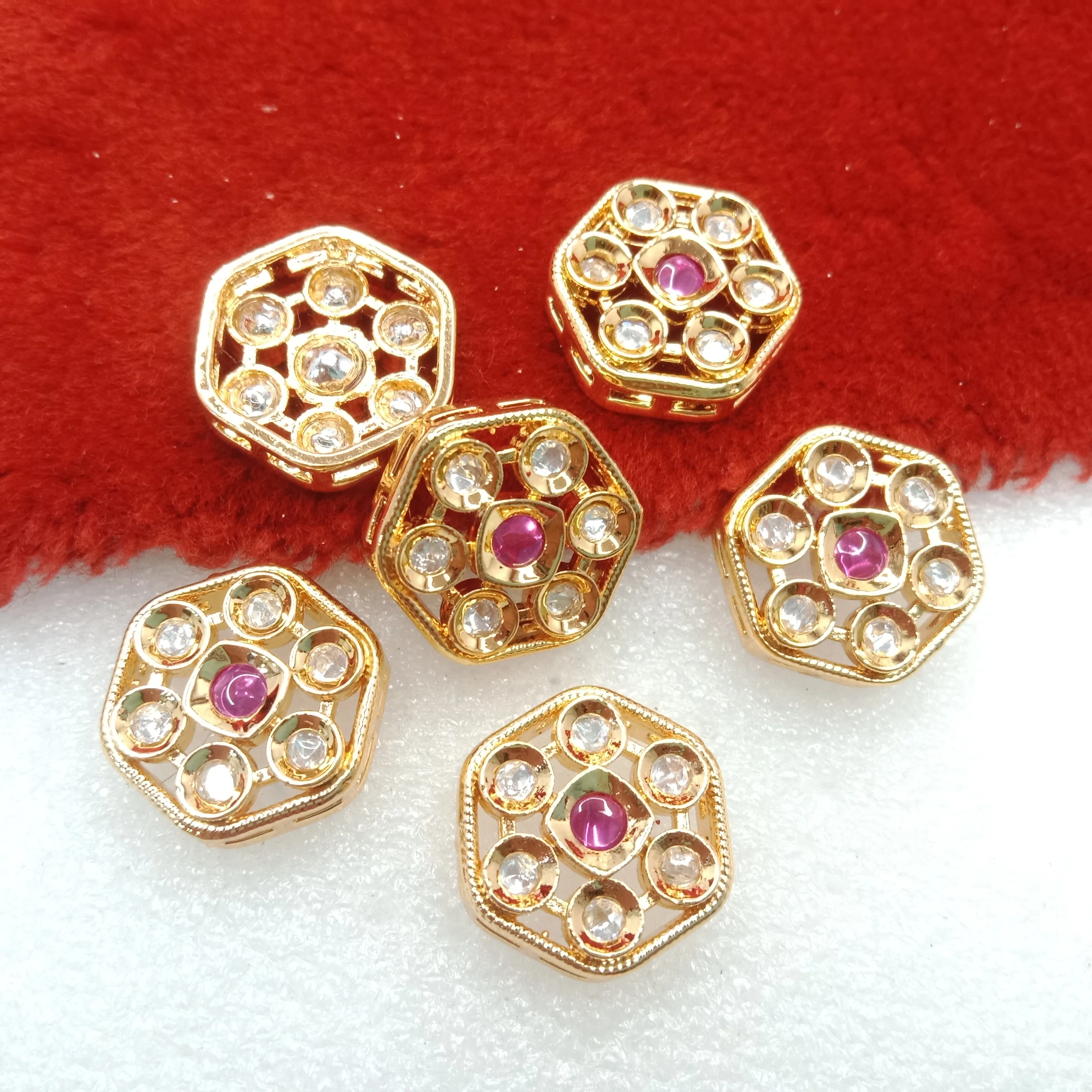 Dark pink (6pcs) high quality kundan connectors 18mm(2cm)