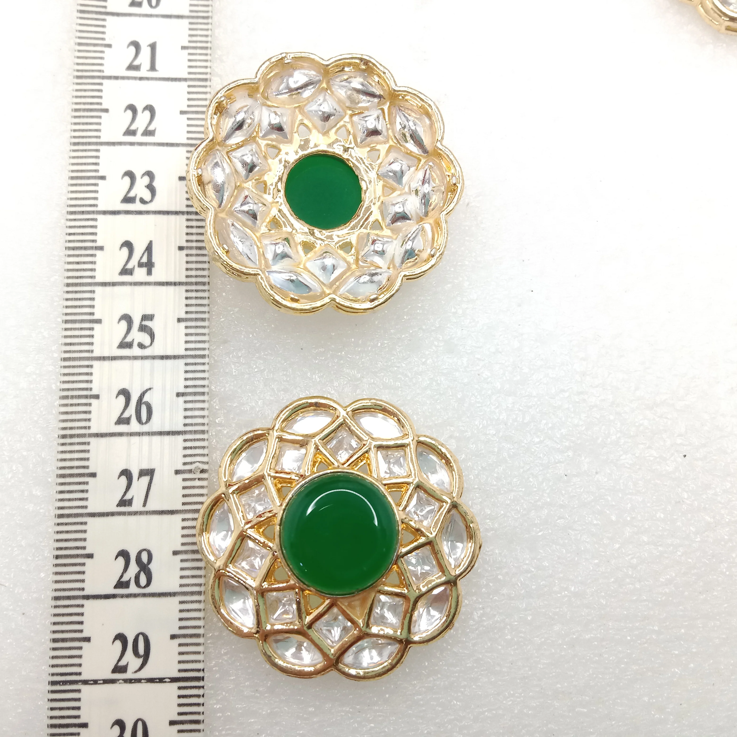 Dark green (2pcs) high quality kundan connectors flower shape 37mm(4cm)