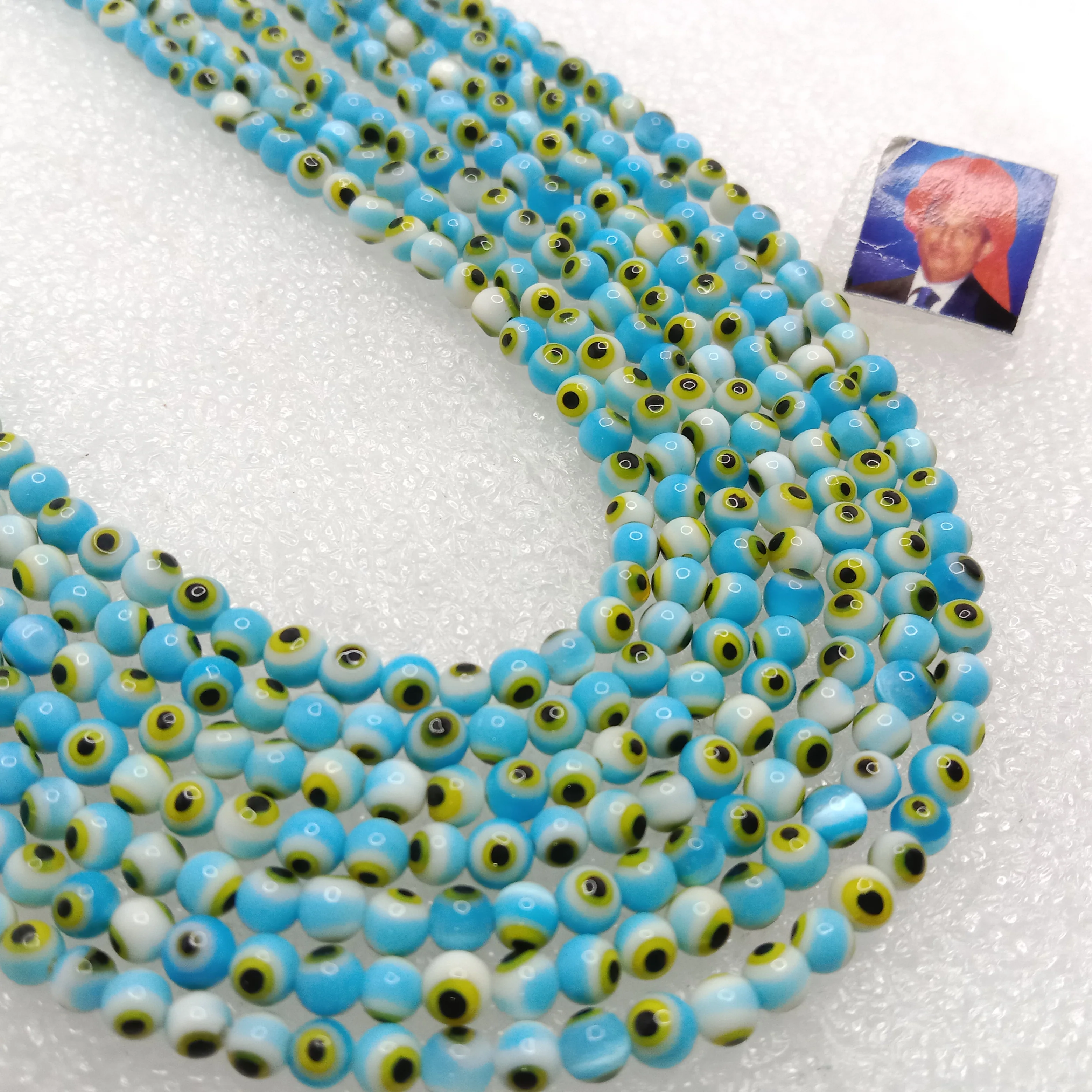 Sea blue Evil eye round shape beads 4mm 1 string