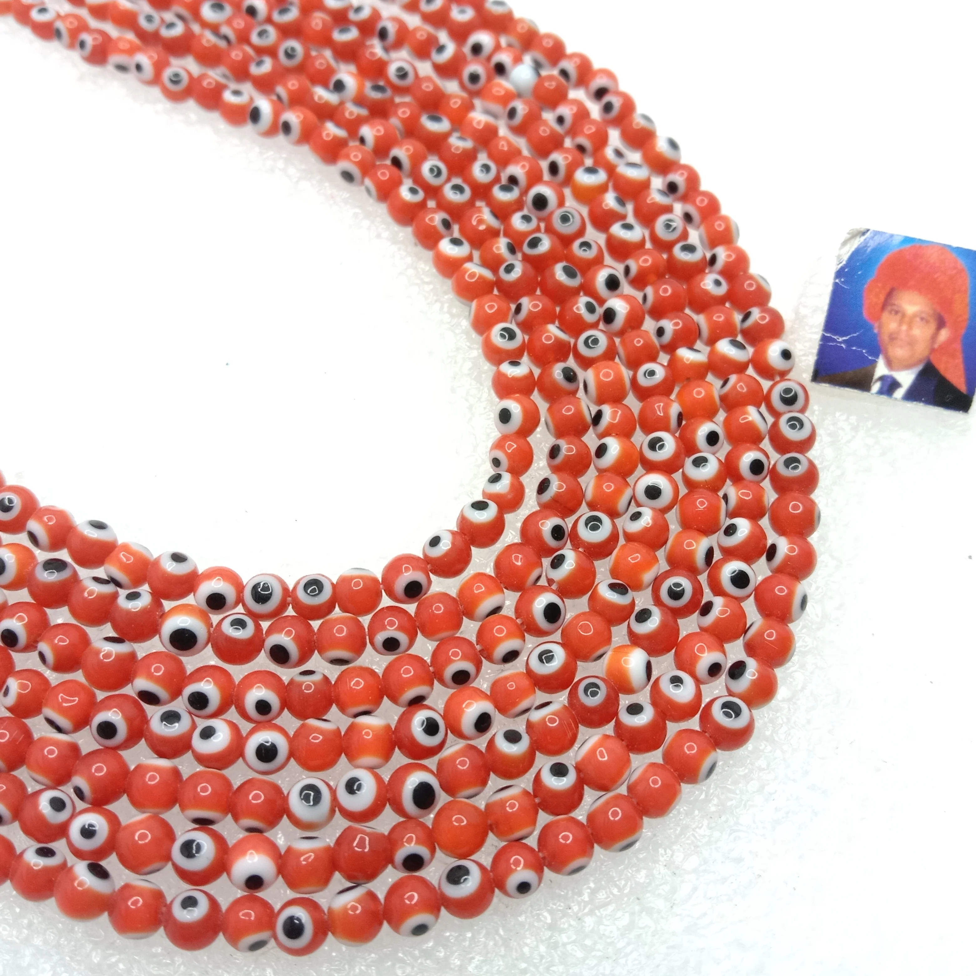 Red Evil eye round shape beads 4mm 1 string