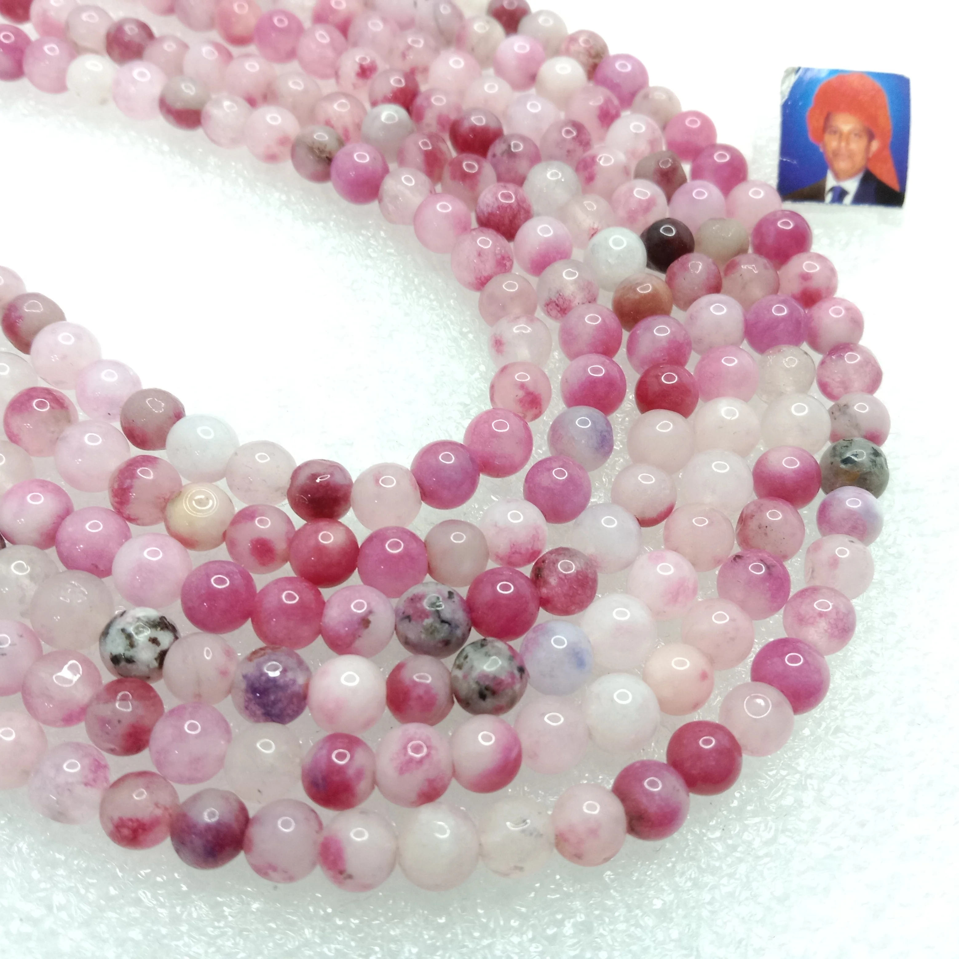 Pink tourmaline 6mm plan agate beads 1 string