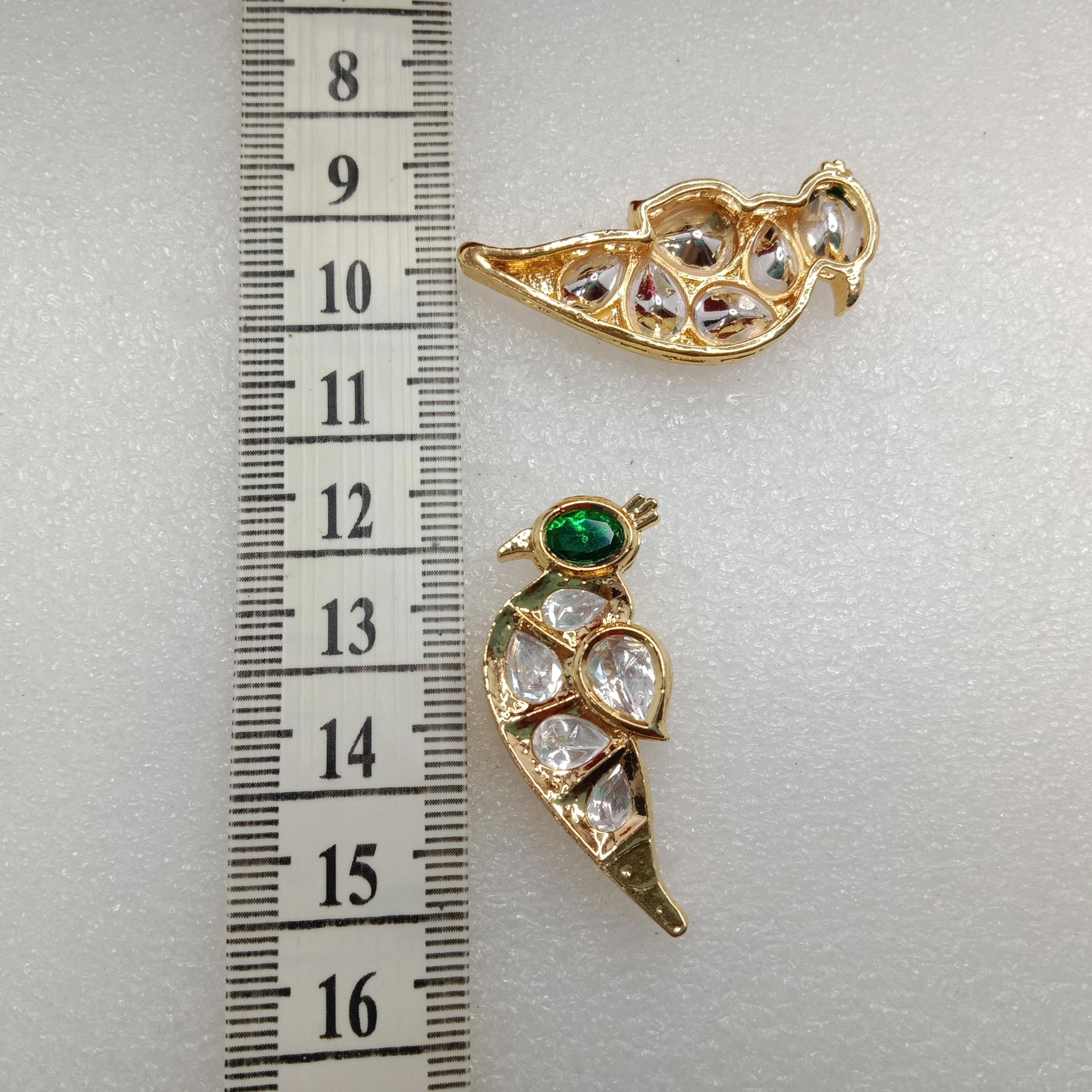Dark green (4pcs) high quality  parrot shape kundan connectors (39mm) (4cm)