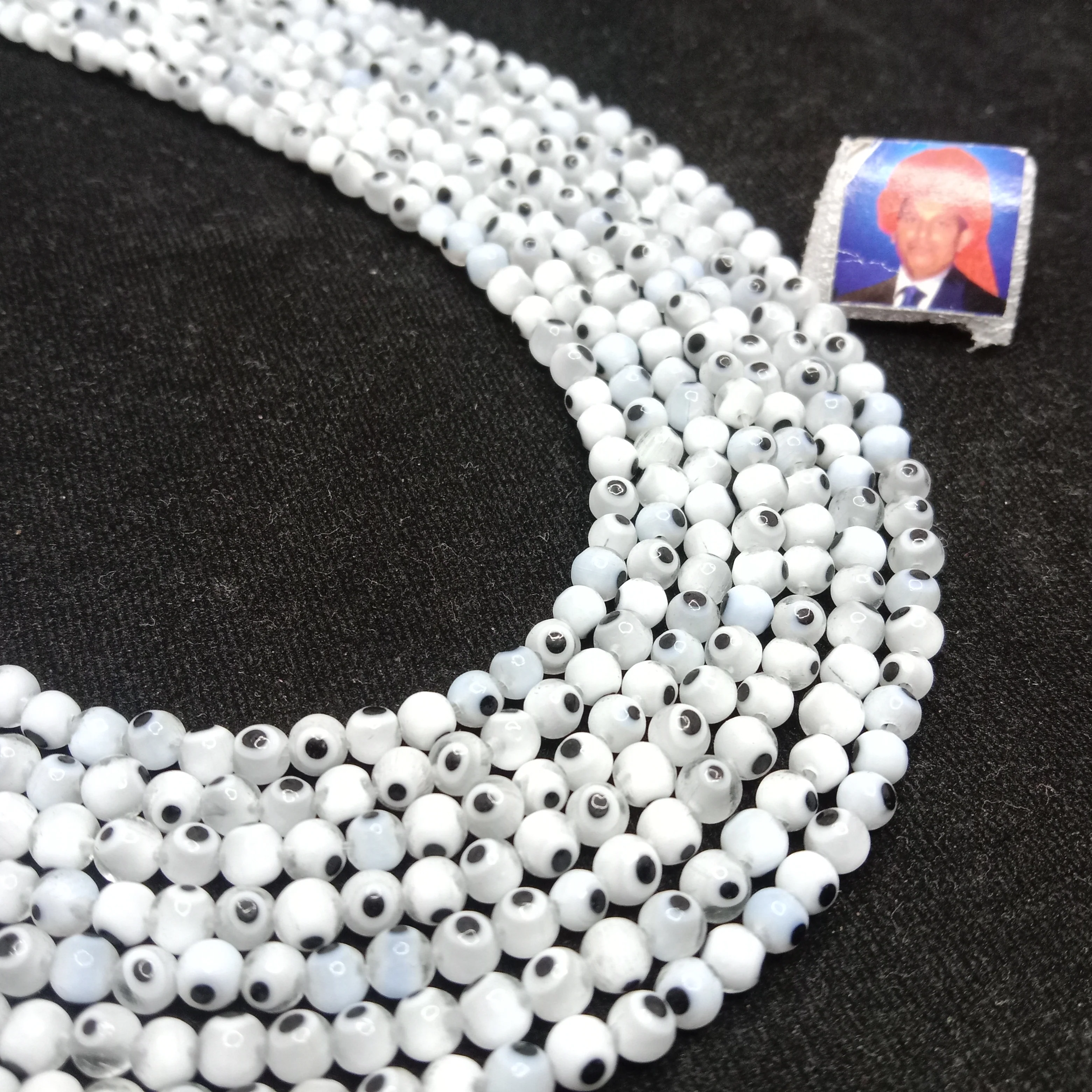 White Evil eye round shape beads 4mm 1string