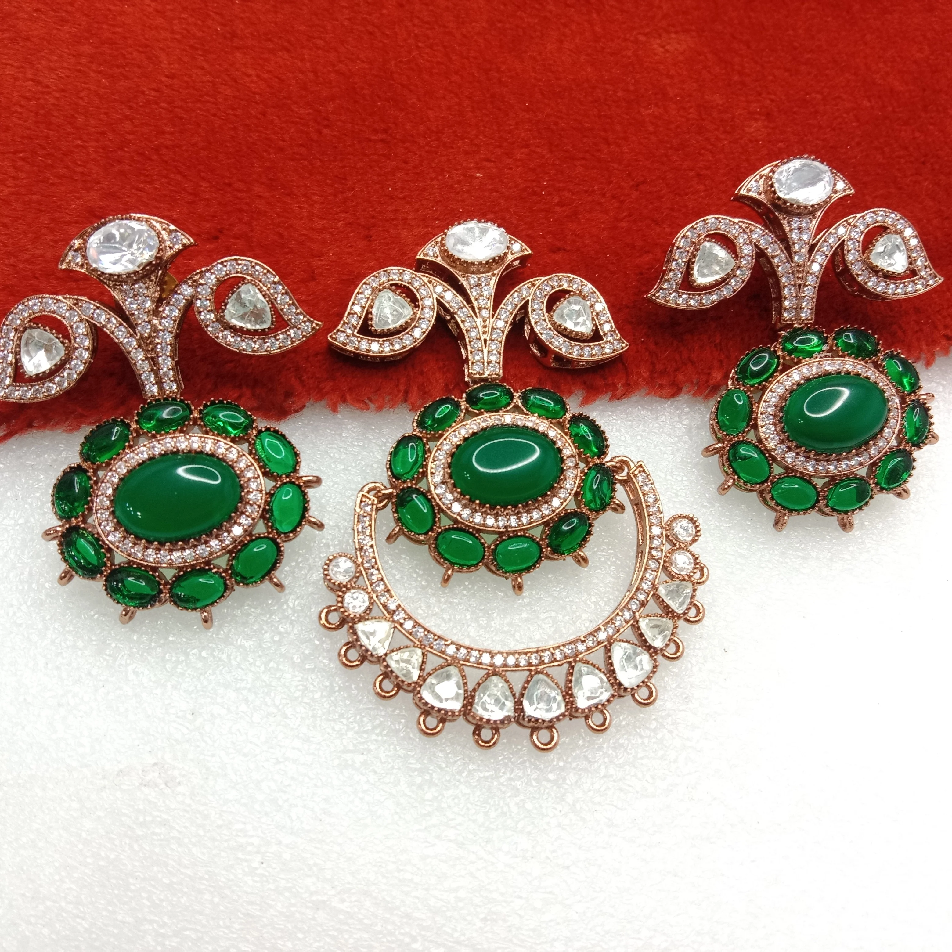 Dark green (1set) high quality rose gold pendant set (3 inches approx)