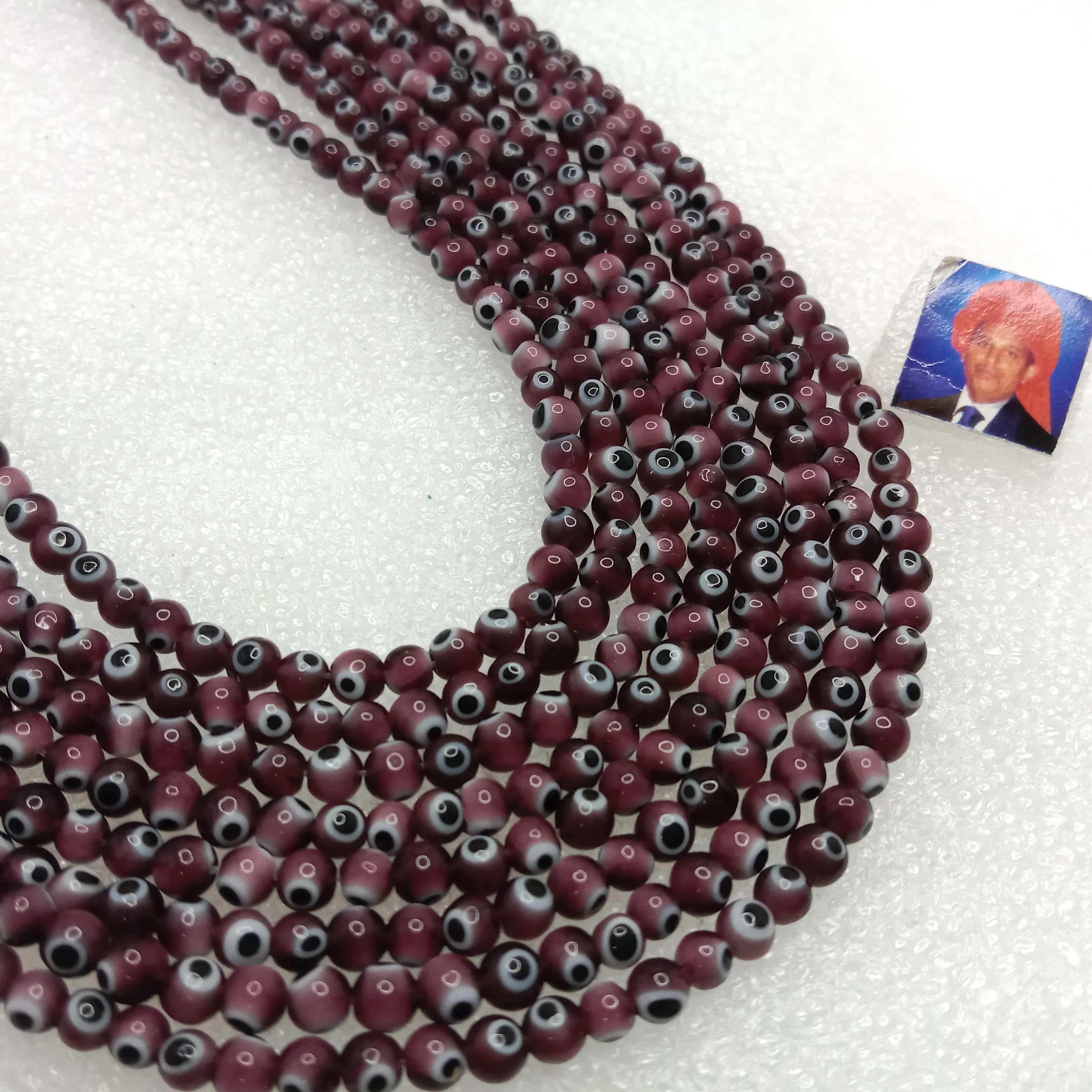 Dark red Evil eye round shape beads 4mm 1 string