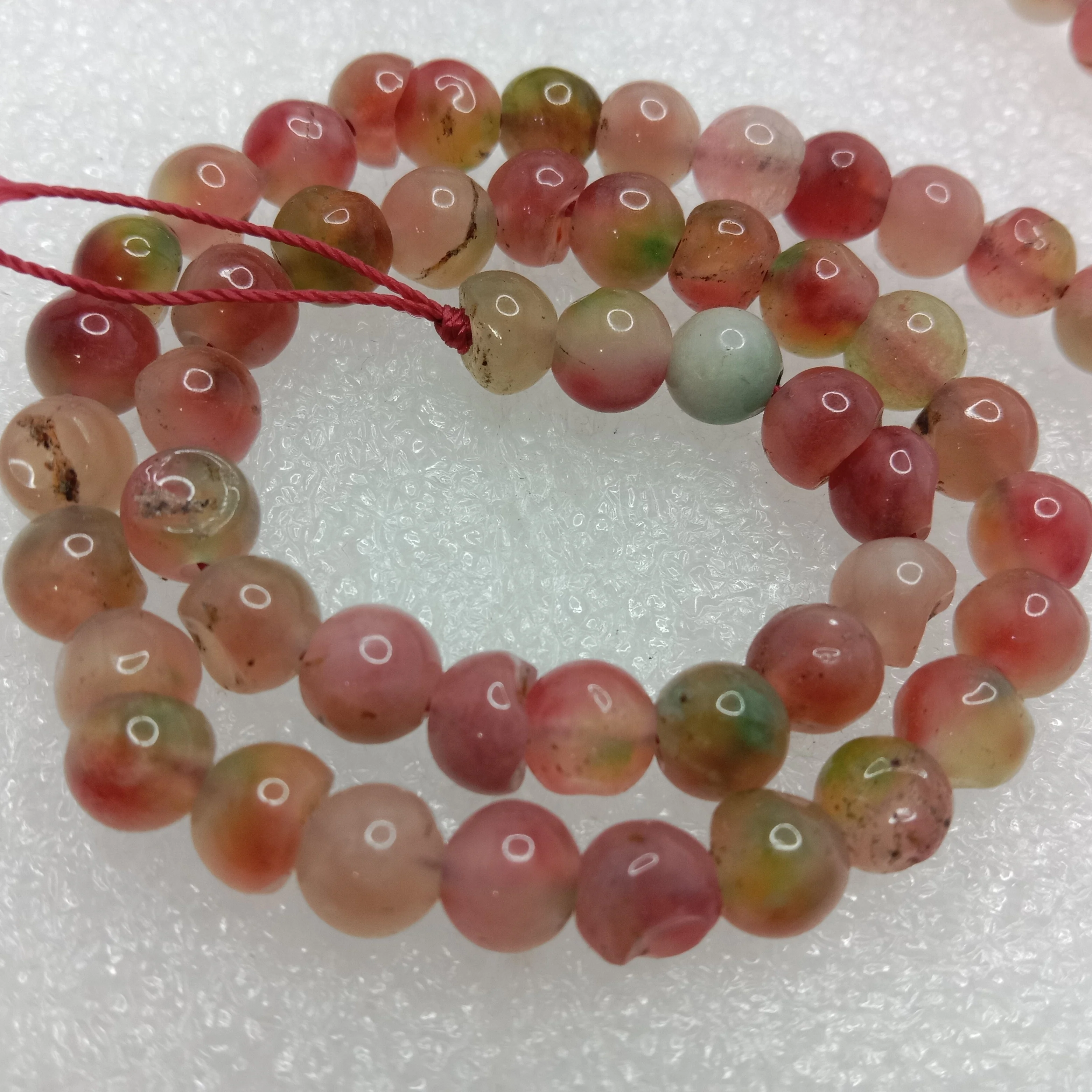 Multi toned pink 6mm plan agate beads 1 string