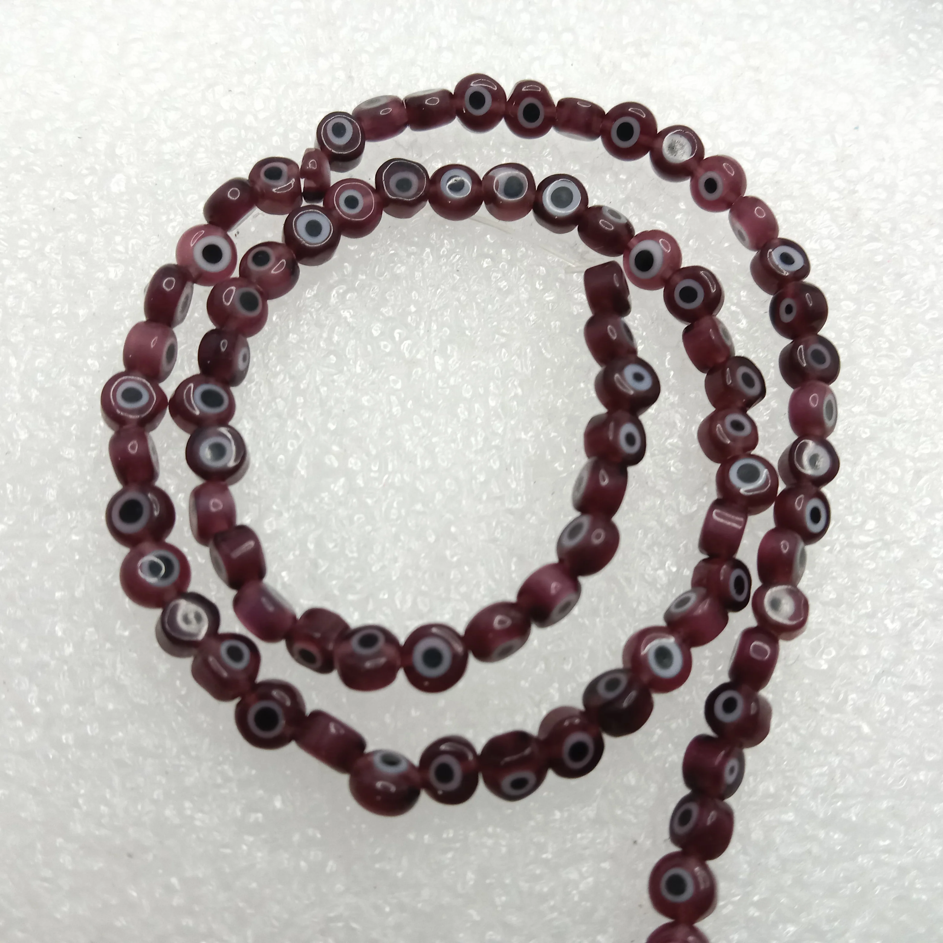 Dark red Evil eye flat shape beads 4mm 1 string
