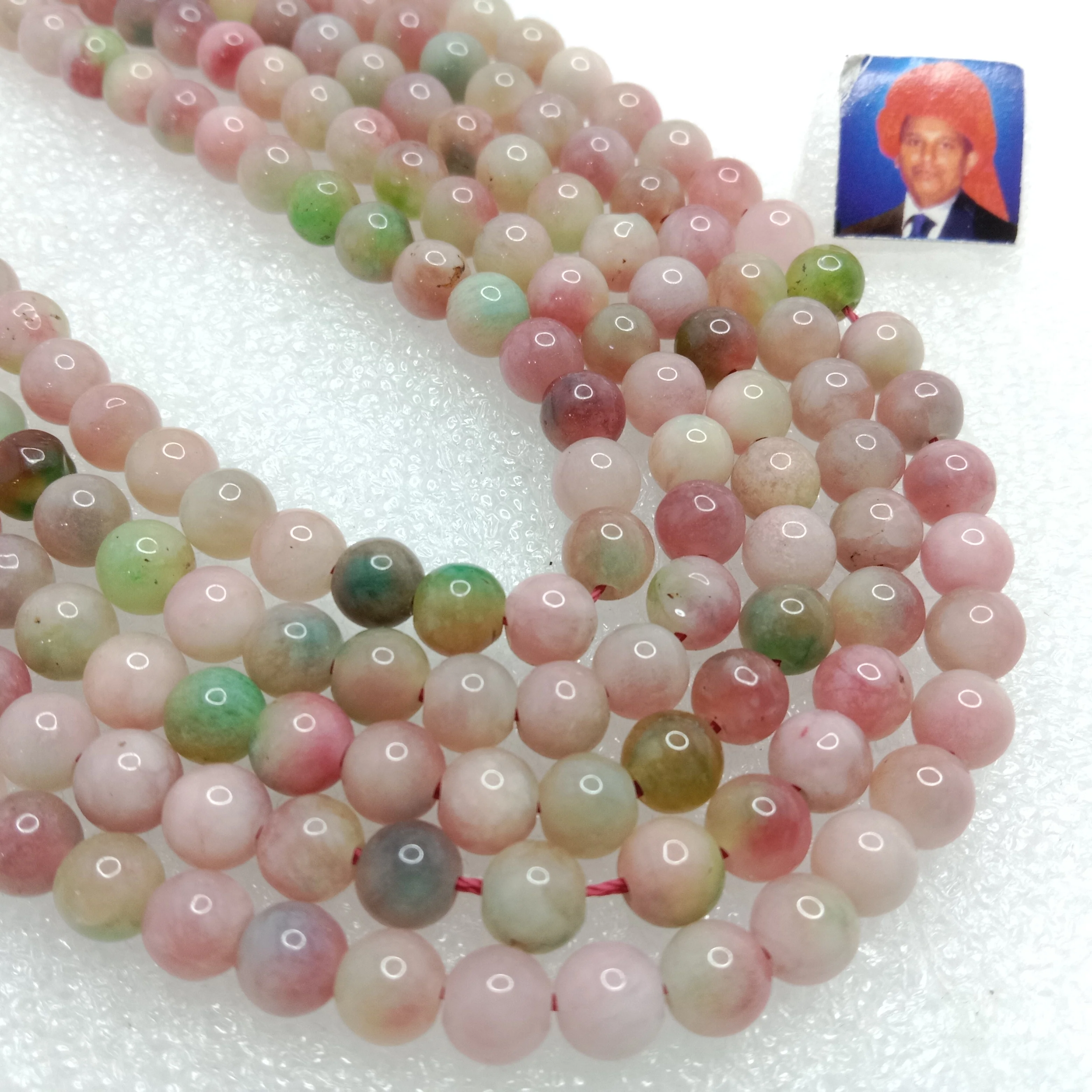 Pink -green multi color 6mm plan agate beads 1 string
