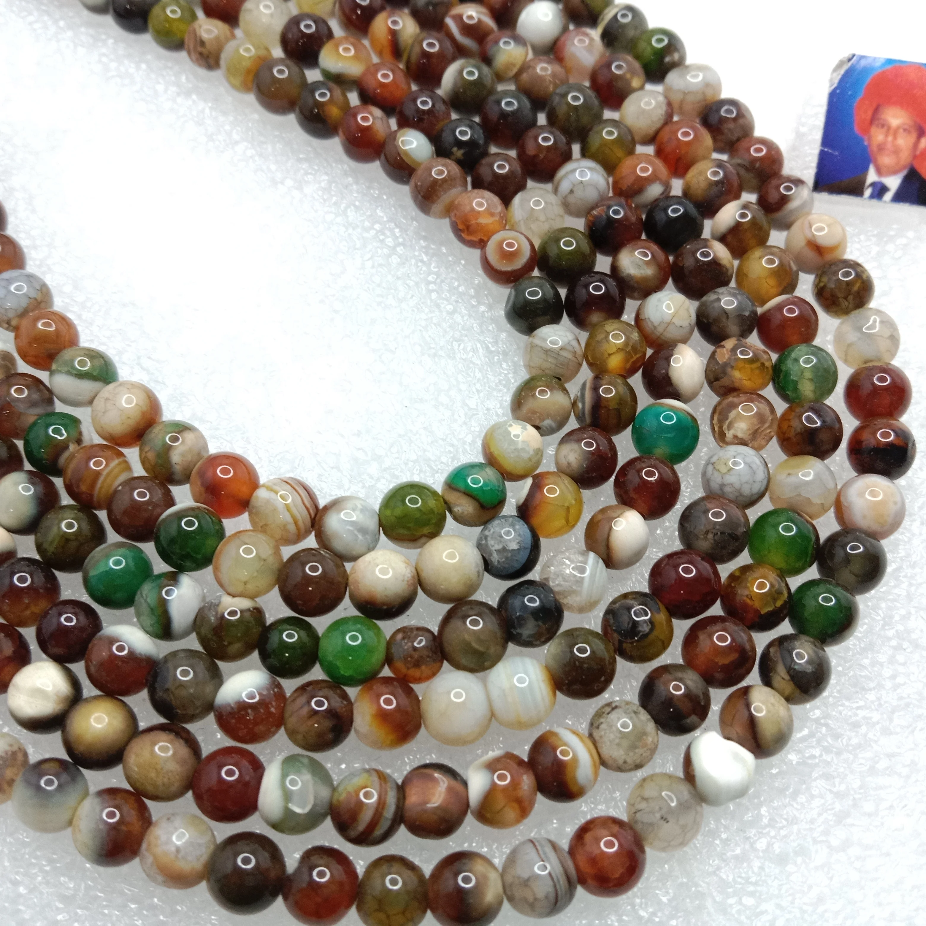 Multi colour 6mm plan agate beads 1 string