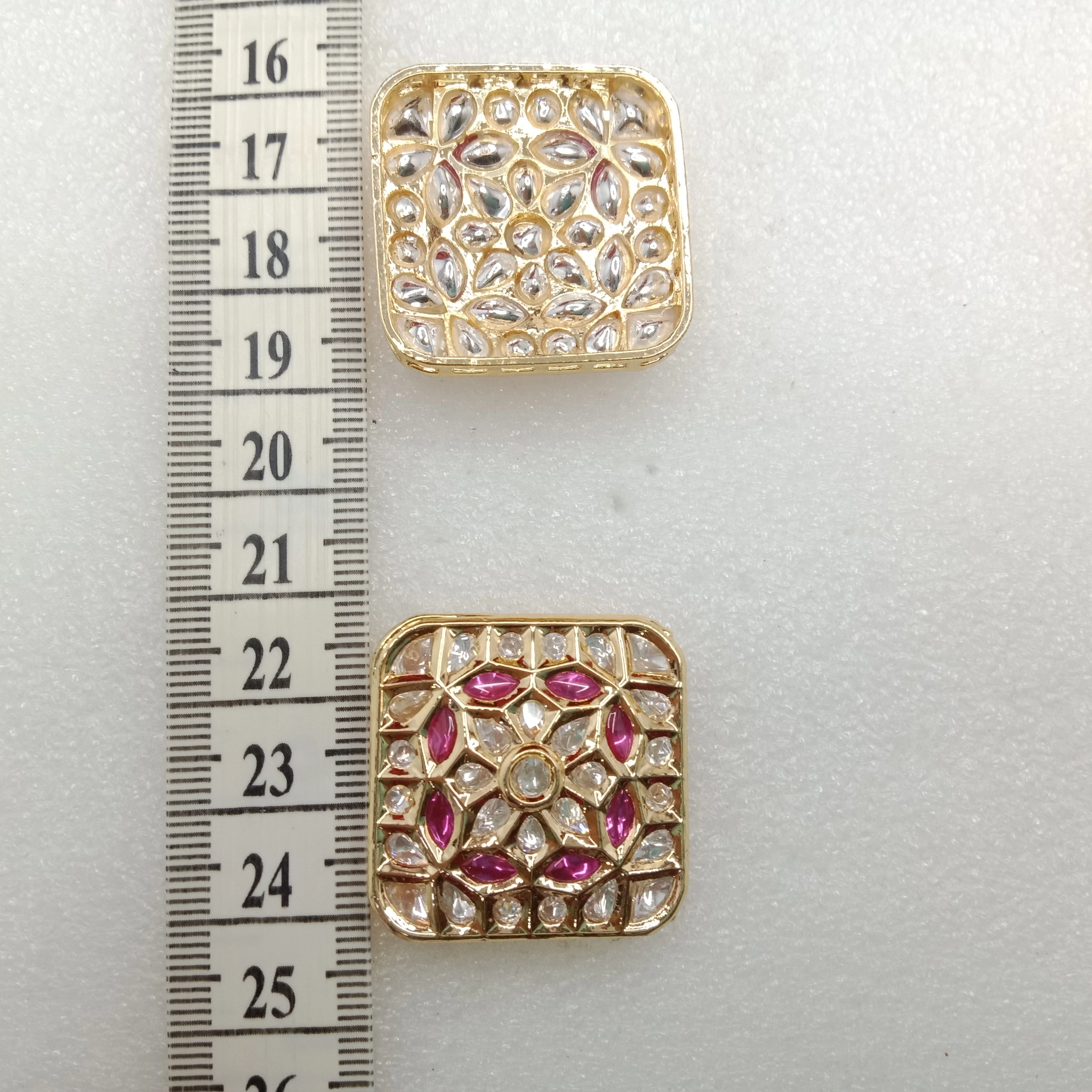 Dark pink (2pcs) high quality kundan connectors square shape 31mm(3cm)