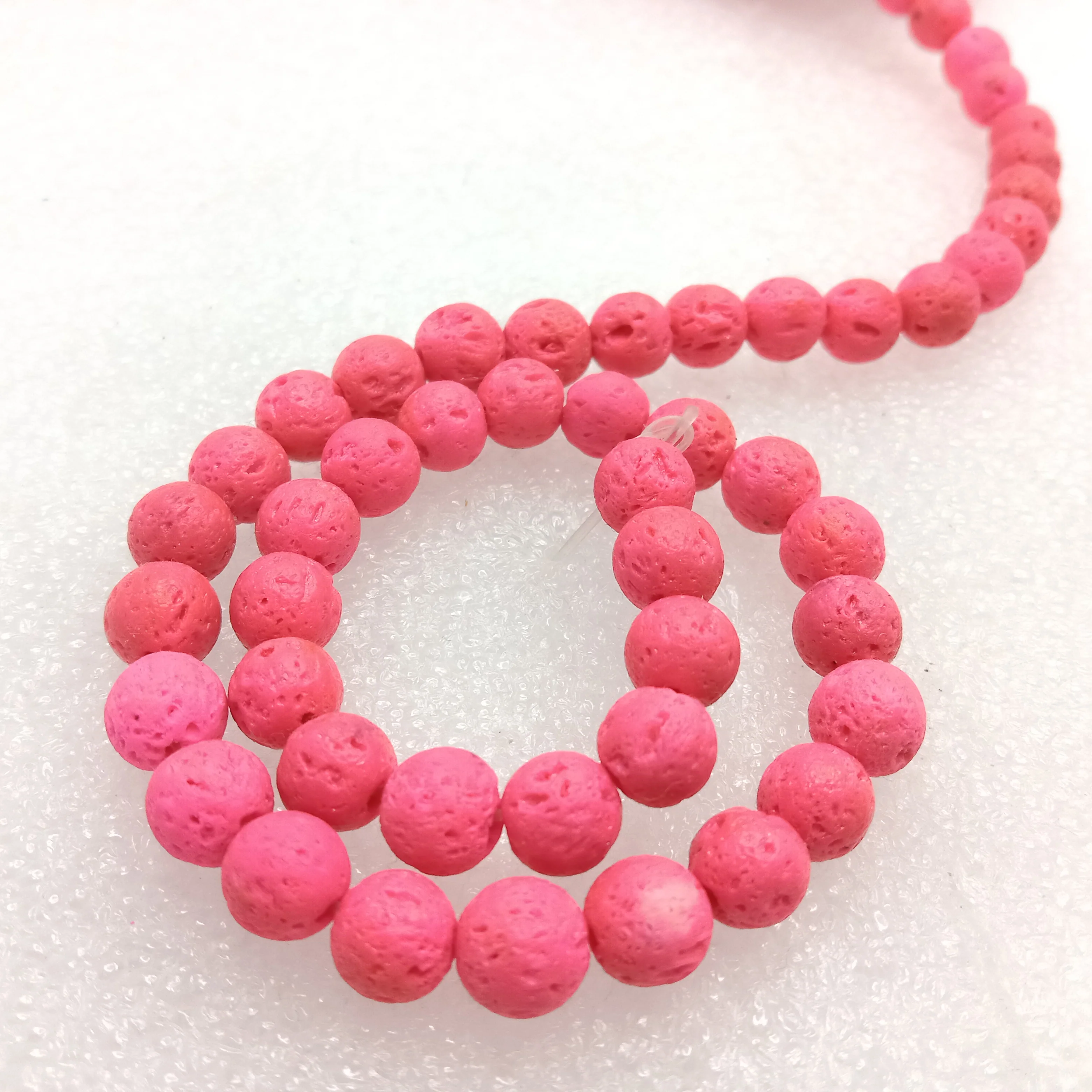 Pink round shape lava beads 8 mm 1 string