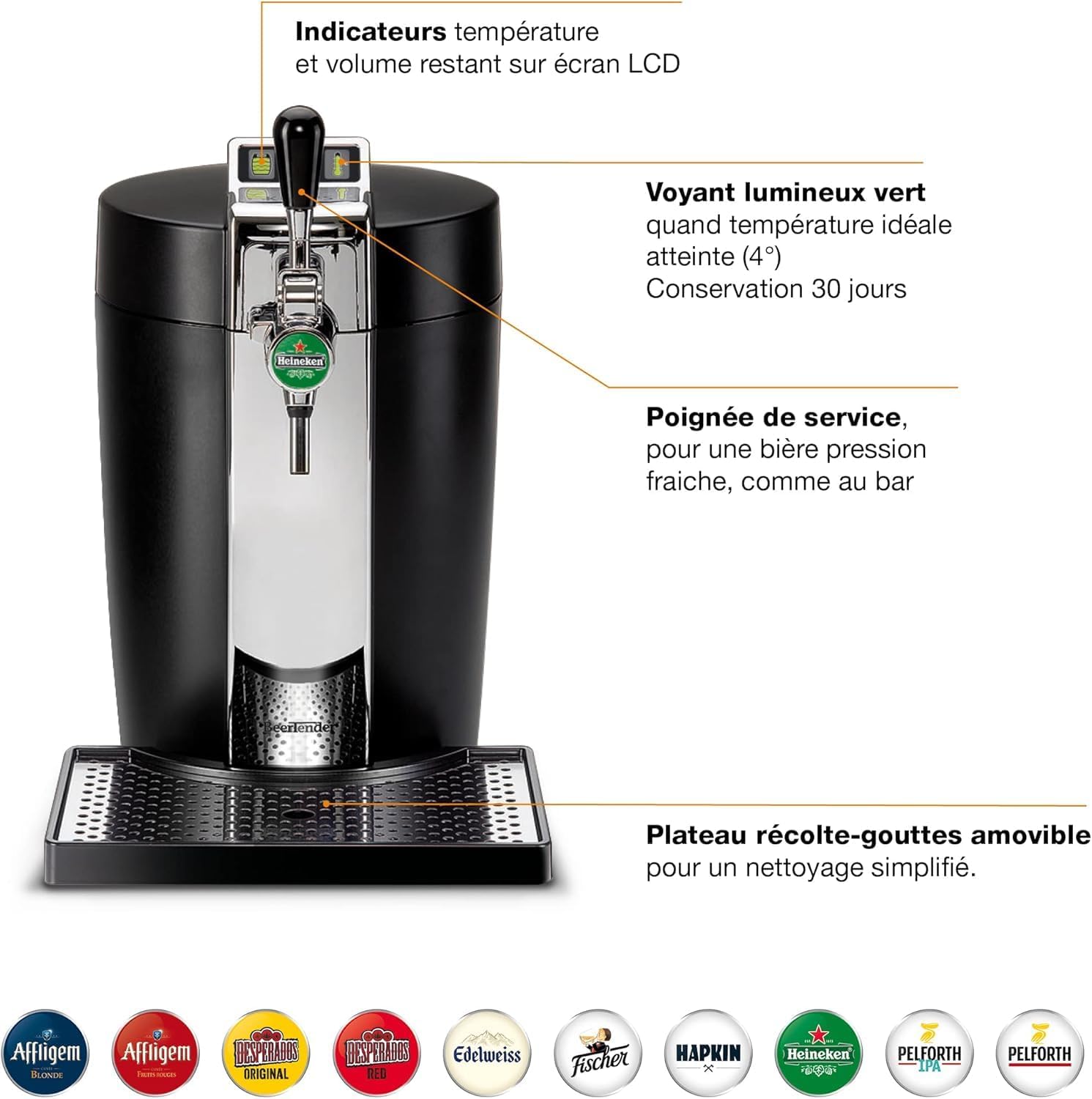 BEERTENDER Machine à bière pression, Compatible avec les fûts de 5 L, Tireuse à bière, Pompe à bière, Indicateur température, Indicateur volume restant VB700800