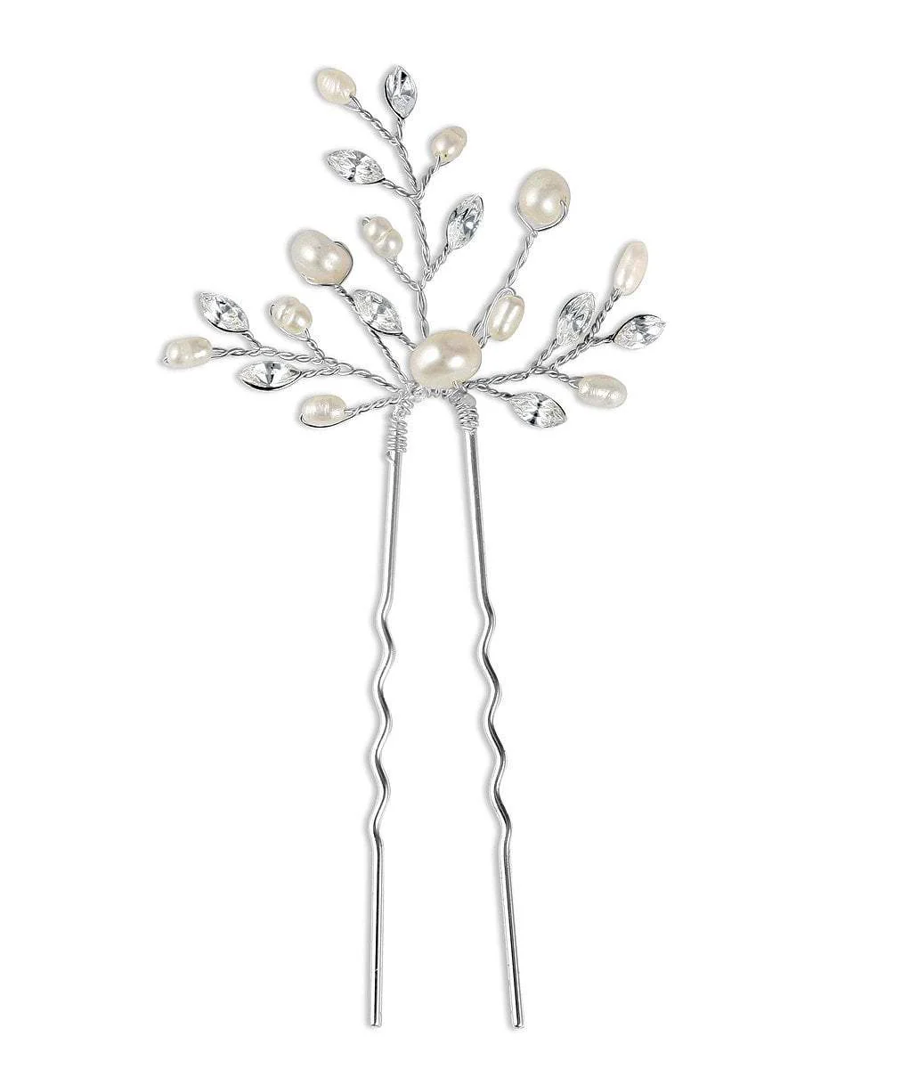 Amelia Freshwater Pearl Leaf Hair Pins - Set of 3