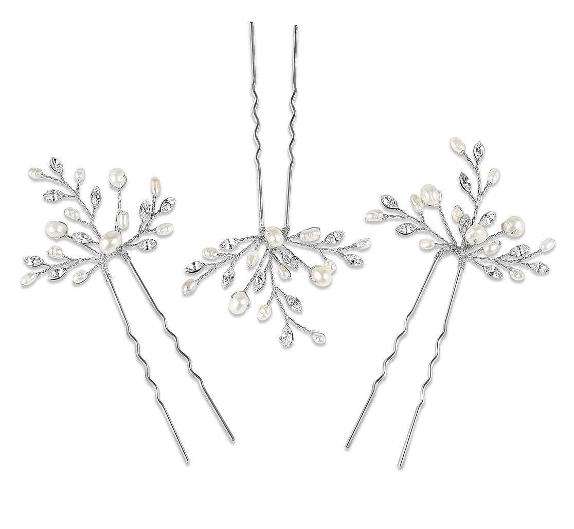 Amelia Freshwater Pearl Leaf Hair Pins - Set of 3