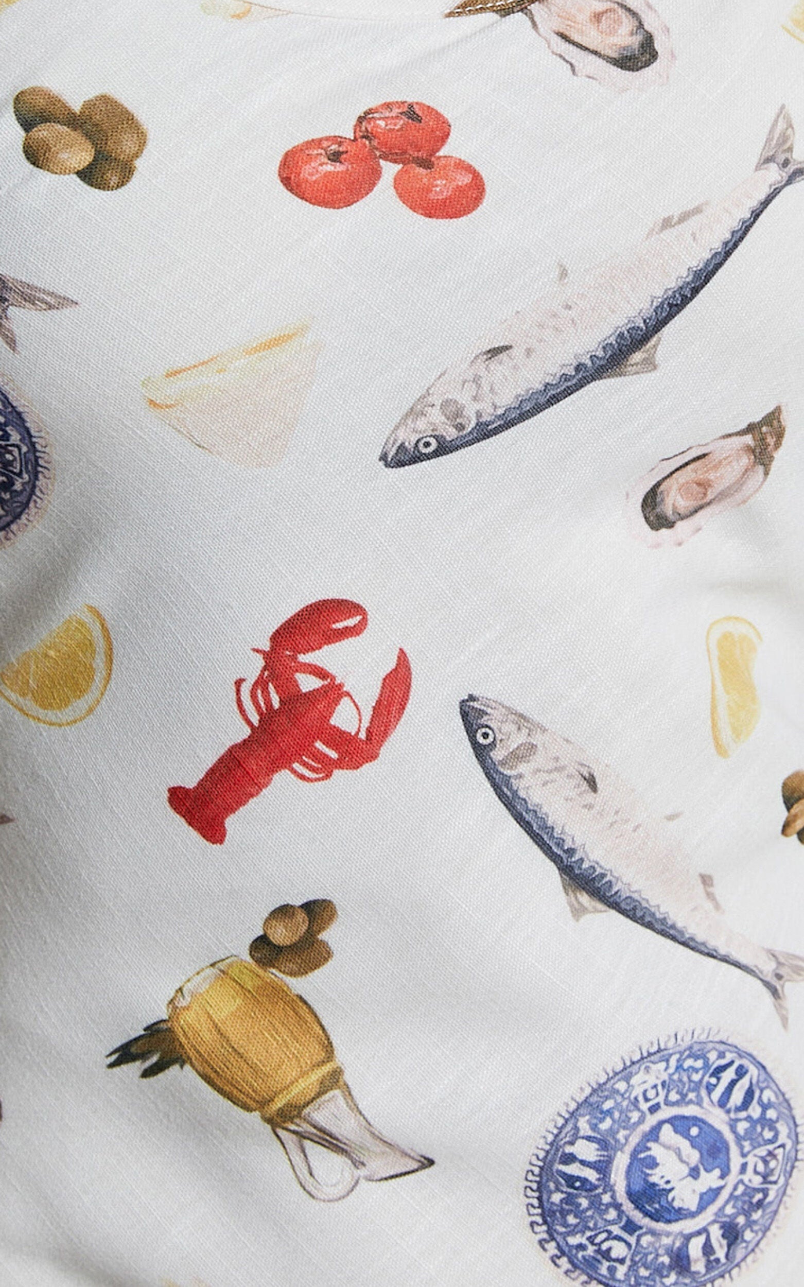 Jamilla Midi Dress - Bias Cut Linen Midi Slip Dress in Seaside Print