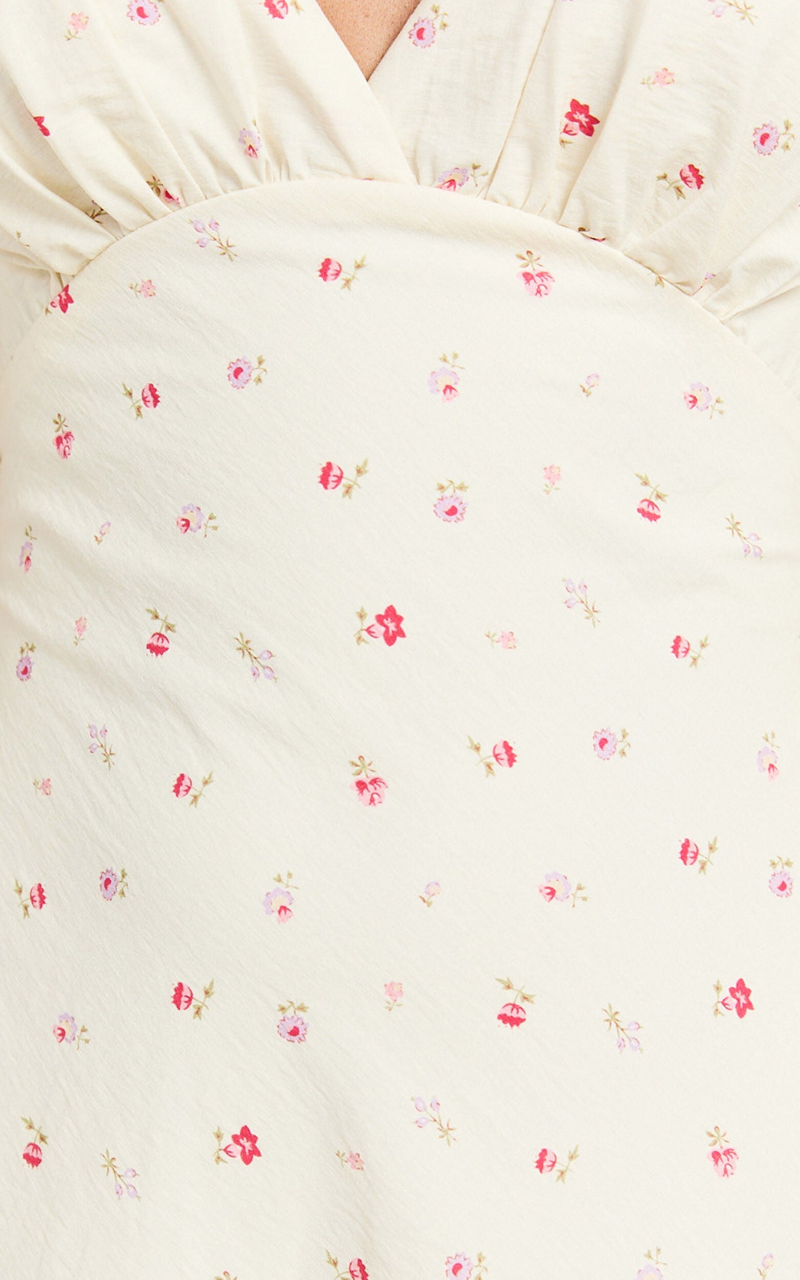 Mauriel Midi Dress - Deep V Gathered Bust Slip Dress in Lemon Floral