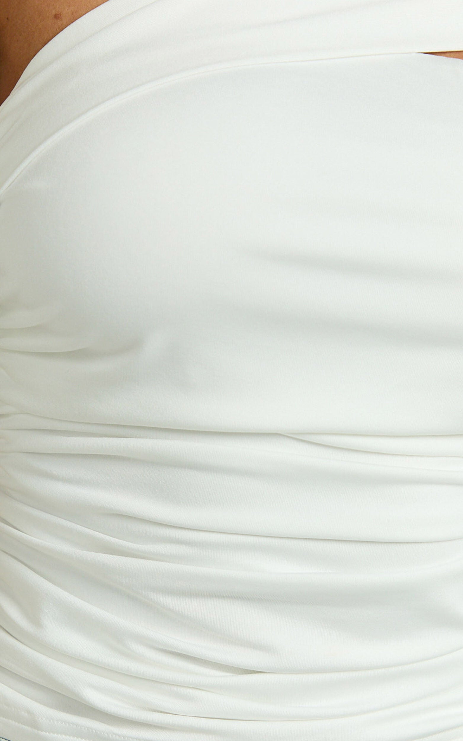 Lennox Top - Asymmetrical Gathered Shoulder Jersey Top in White