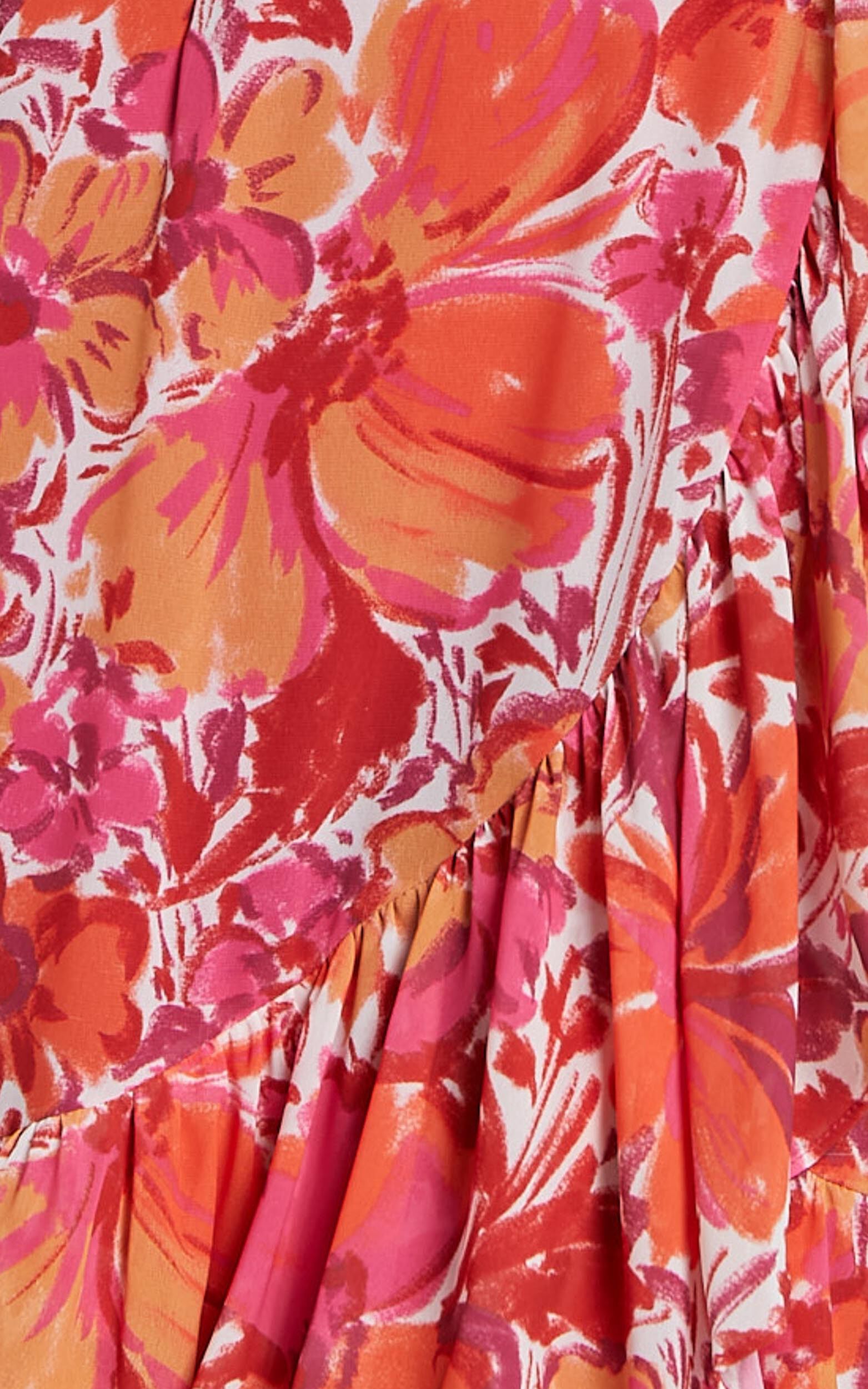 Ramela Midi Dress - V Neck Short Flutter Sleeve Frill Detail Wrap Dress in Paradise Floral