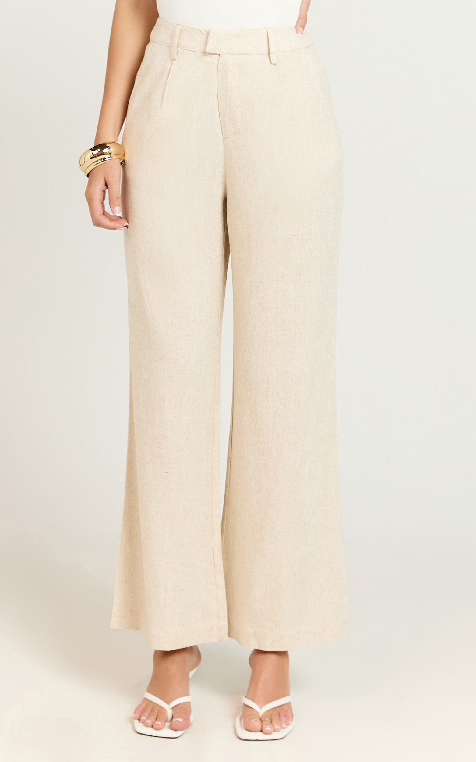 Nate Pants - Mid Waist Tailored Linen Pants in Natural