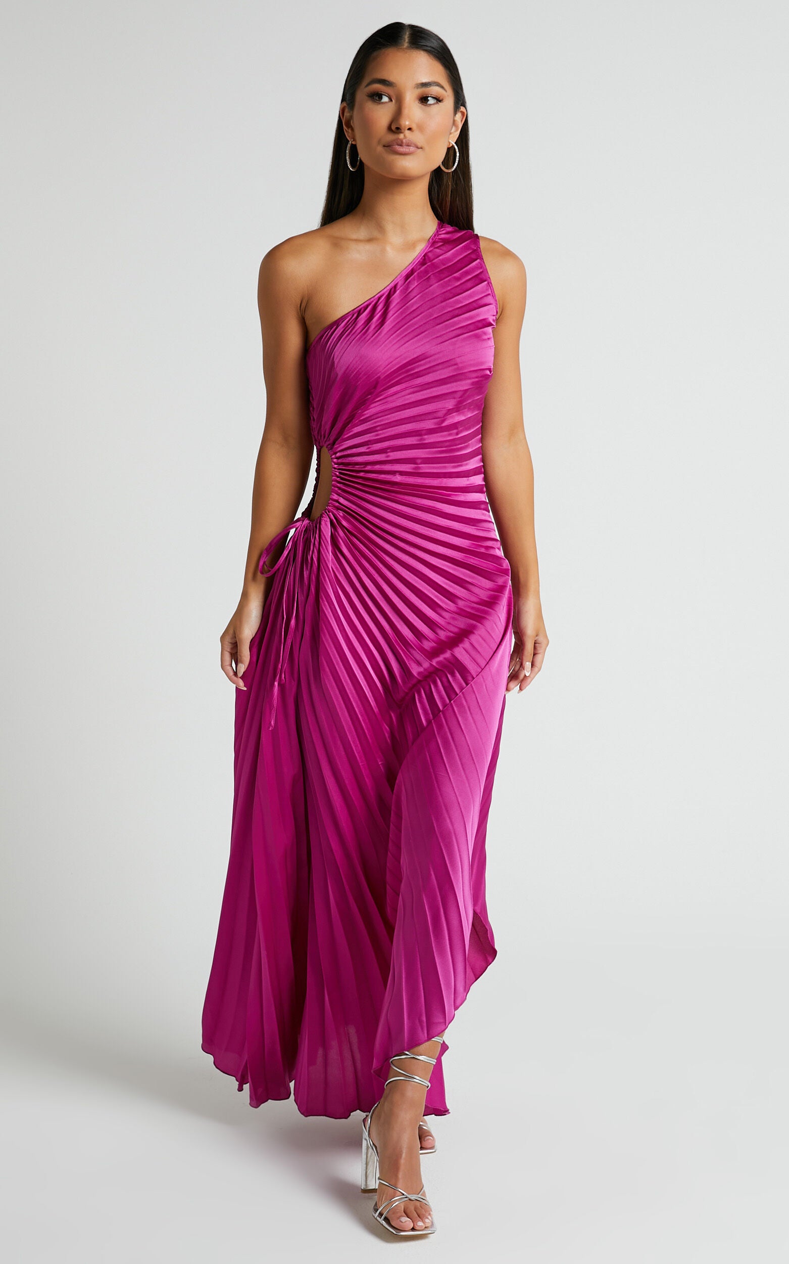 Kitsune Maxi Dress - One Shoulder Cut Out Dress in Pink