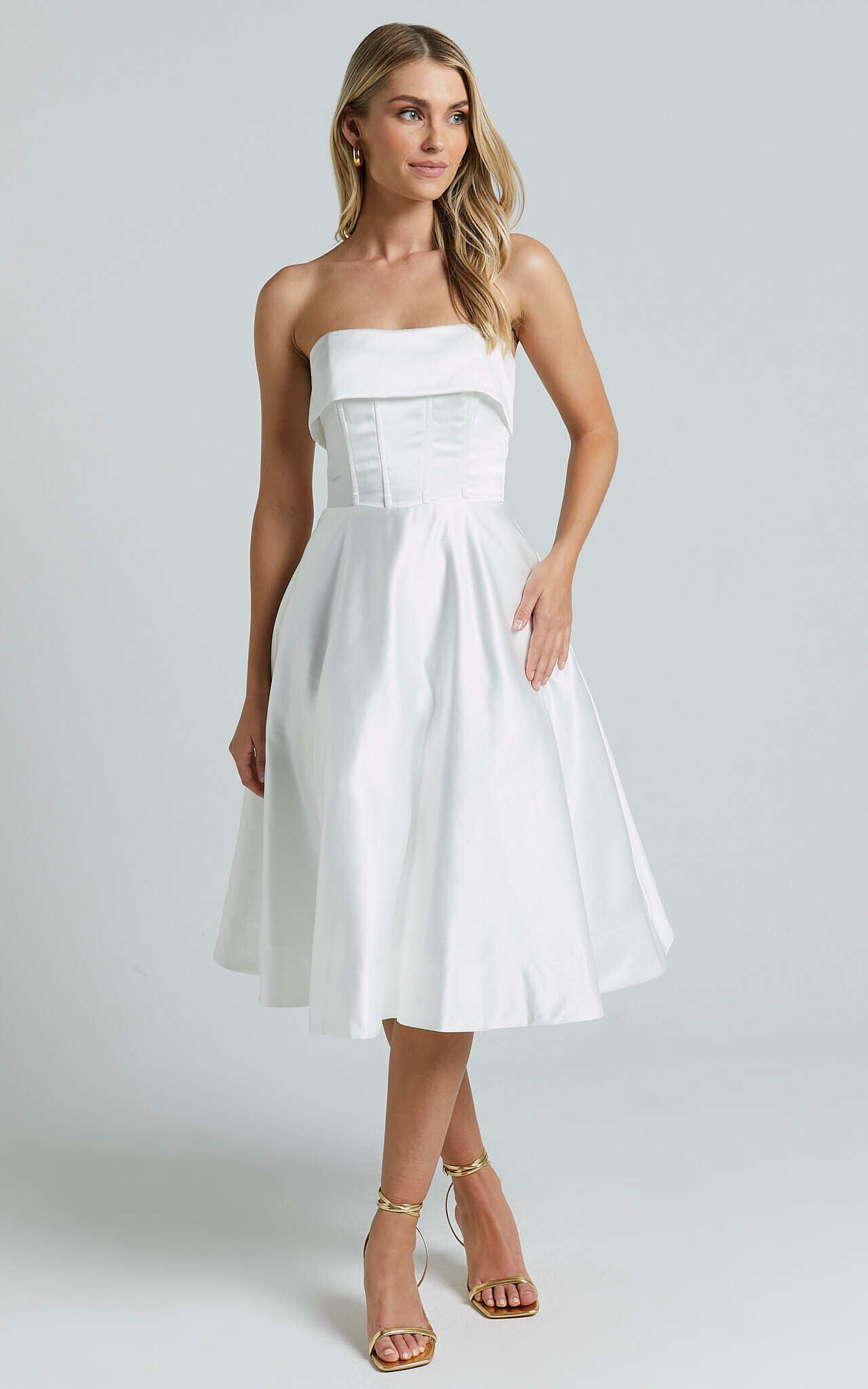 Romilly Midi Dress - Strapless Fit & Flare in Ivory
